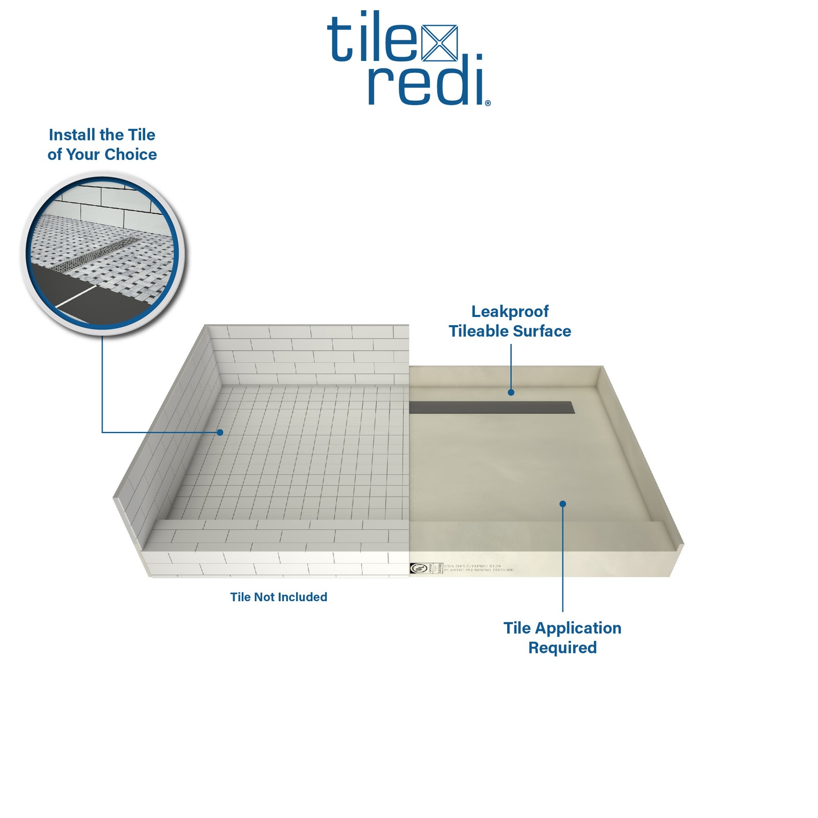 Tile Redi RT3672R-PVC-TBN Redi Trench 36″ x 72″ Rectangular – Tileable