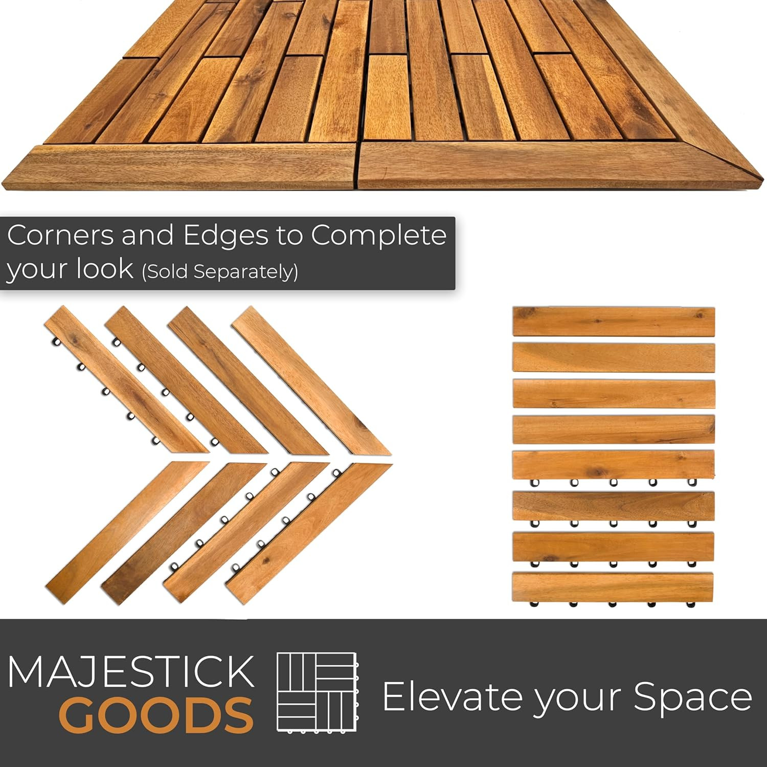Interlocking Long Deck Tiles – 24X12 Acacia Hardwood Outdoor Flooring for Patio