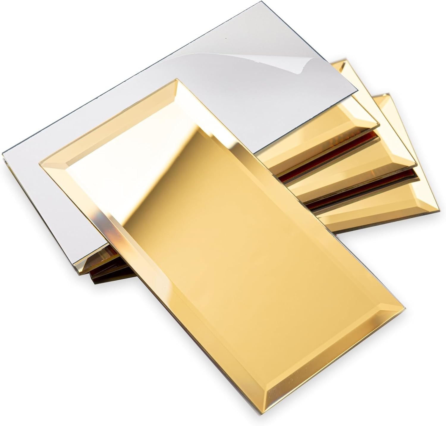 Elegant Peel and Stick Gold Beveled Mirror Backsplash – 3×6 Inch Subway Tiles^-
