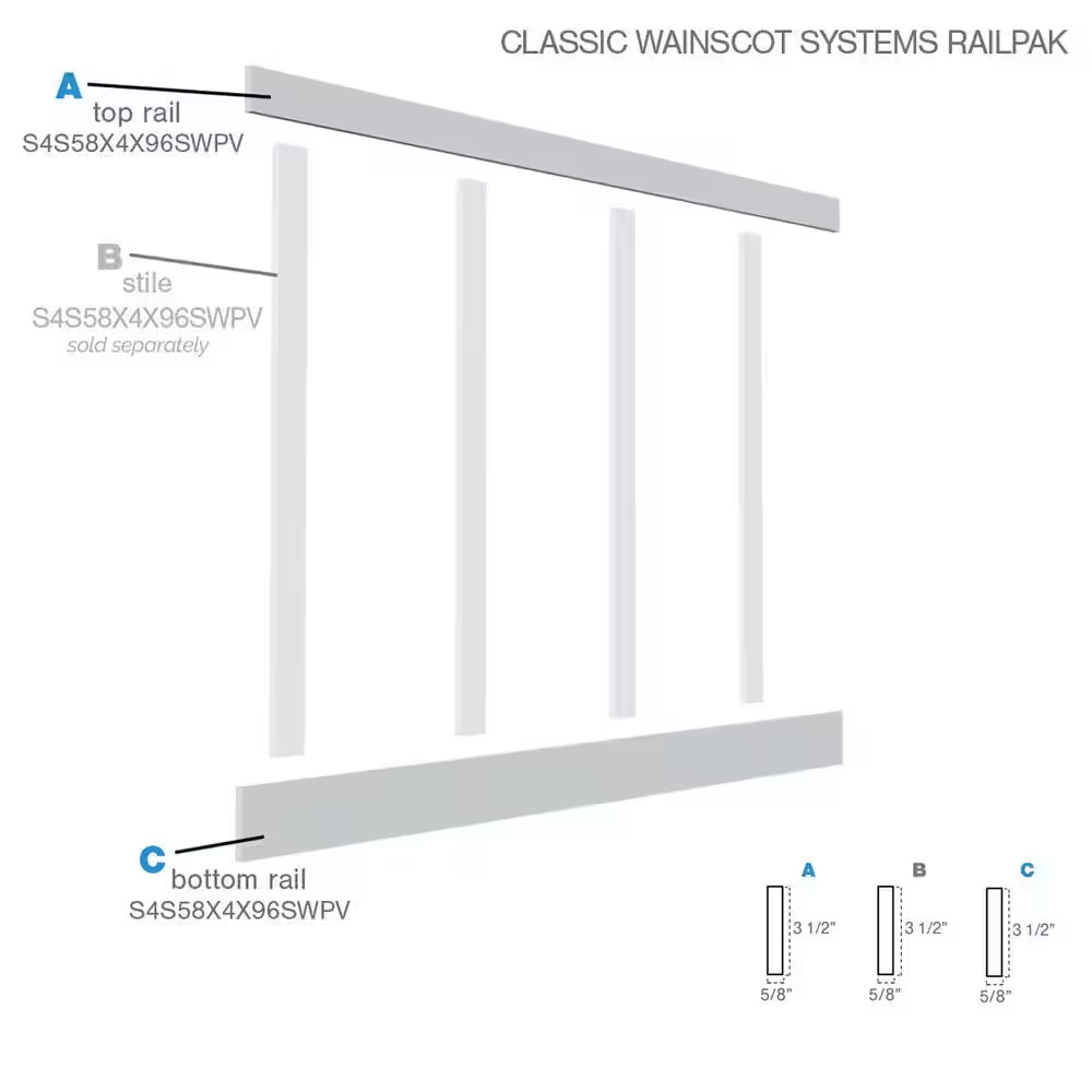 5/8 In. X 96 In. X 3-1/2 In. Expanded Cellular PVC Classic Wainscot Moulding Sys