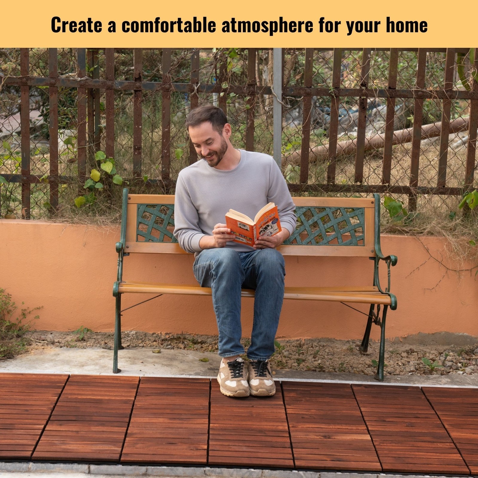 30Pack Interlocking Deck Tiles 12″ x 12″ Square Acacia Hardwood Outdoor Flooring