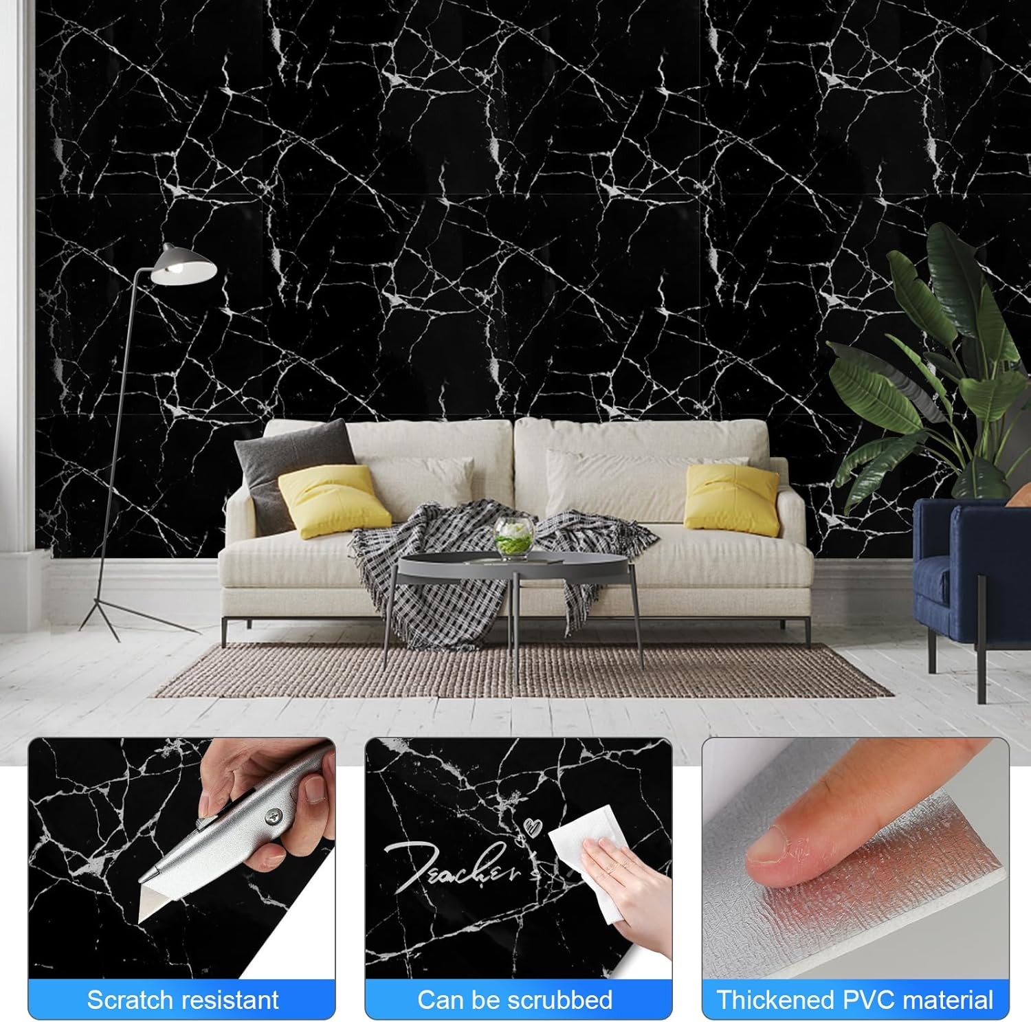 20pcs Peel and Stick Marble Floor Wall Panels 23.6″x11.8″ PVC Tiles Sticker