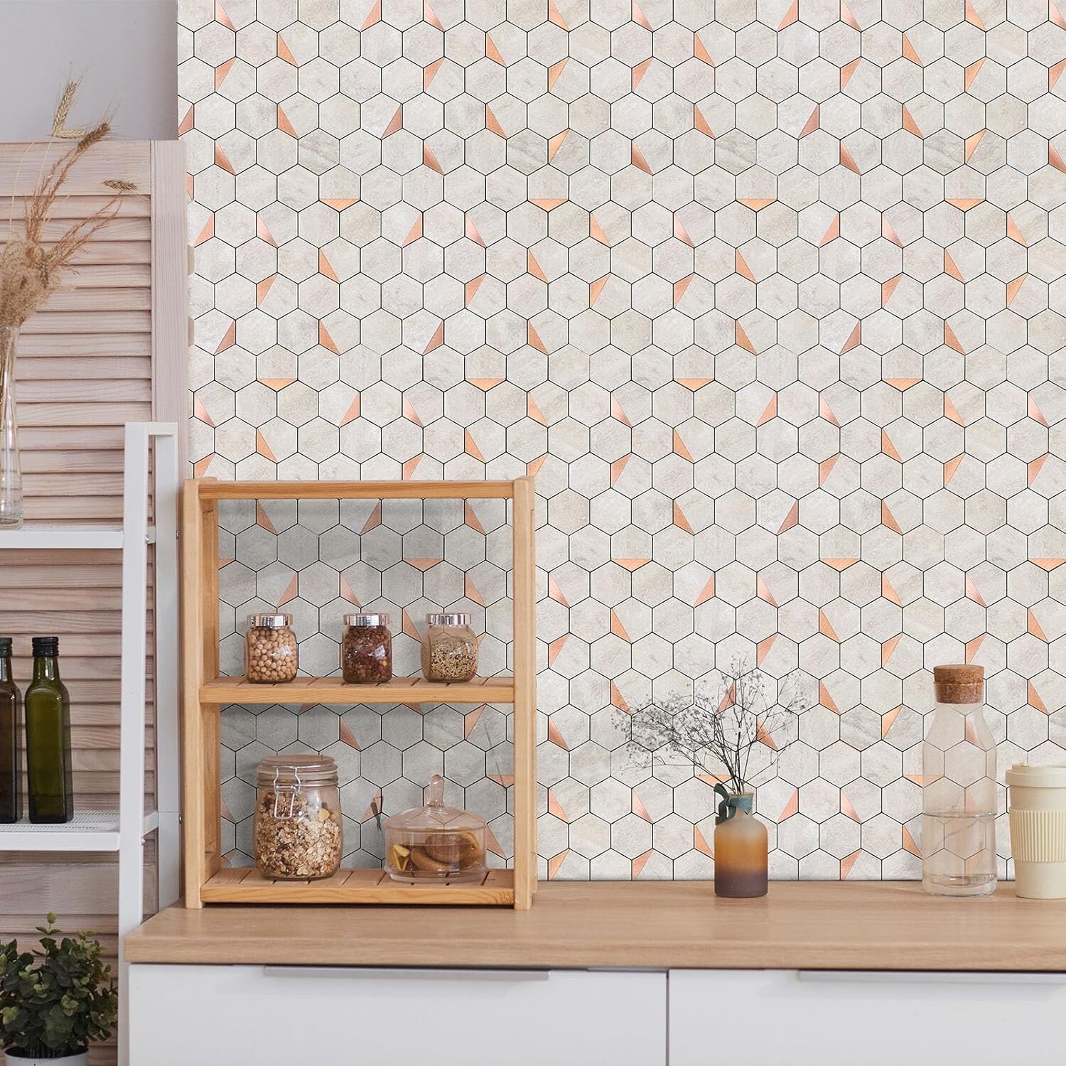 10-Sheet Hexagon Peel and Stick Backsplash Tile,12.2×11.34 inches Beige Marbl…