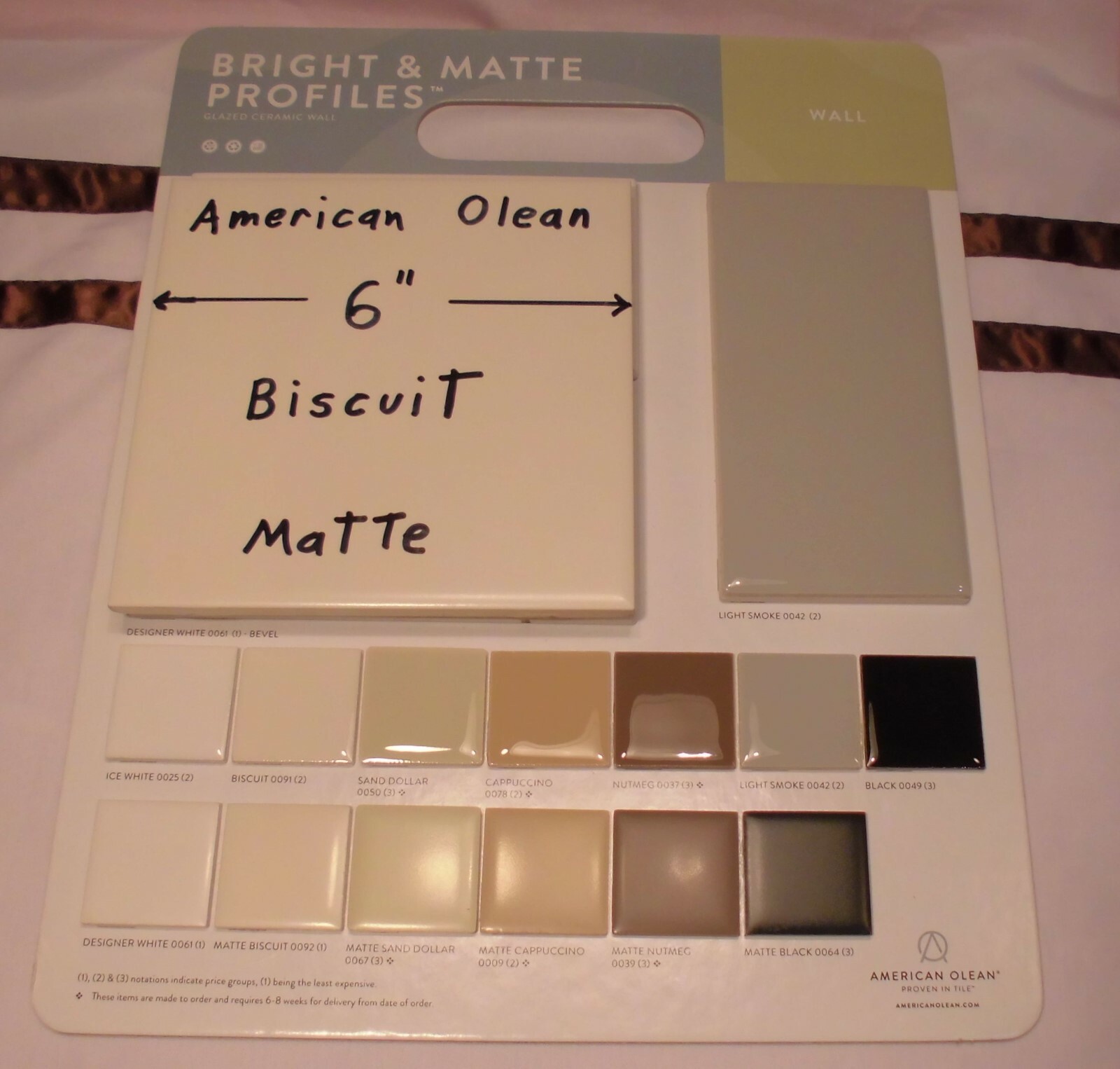 1 pc. 6″ X 6″ Ceramic Tile *Matte Biscuit* by American Olean from late 1990’s