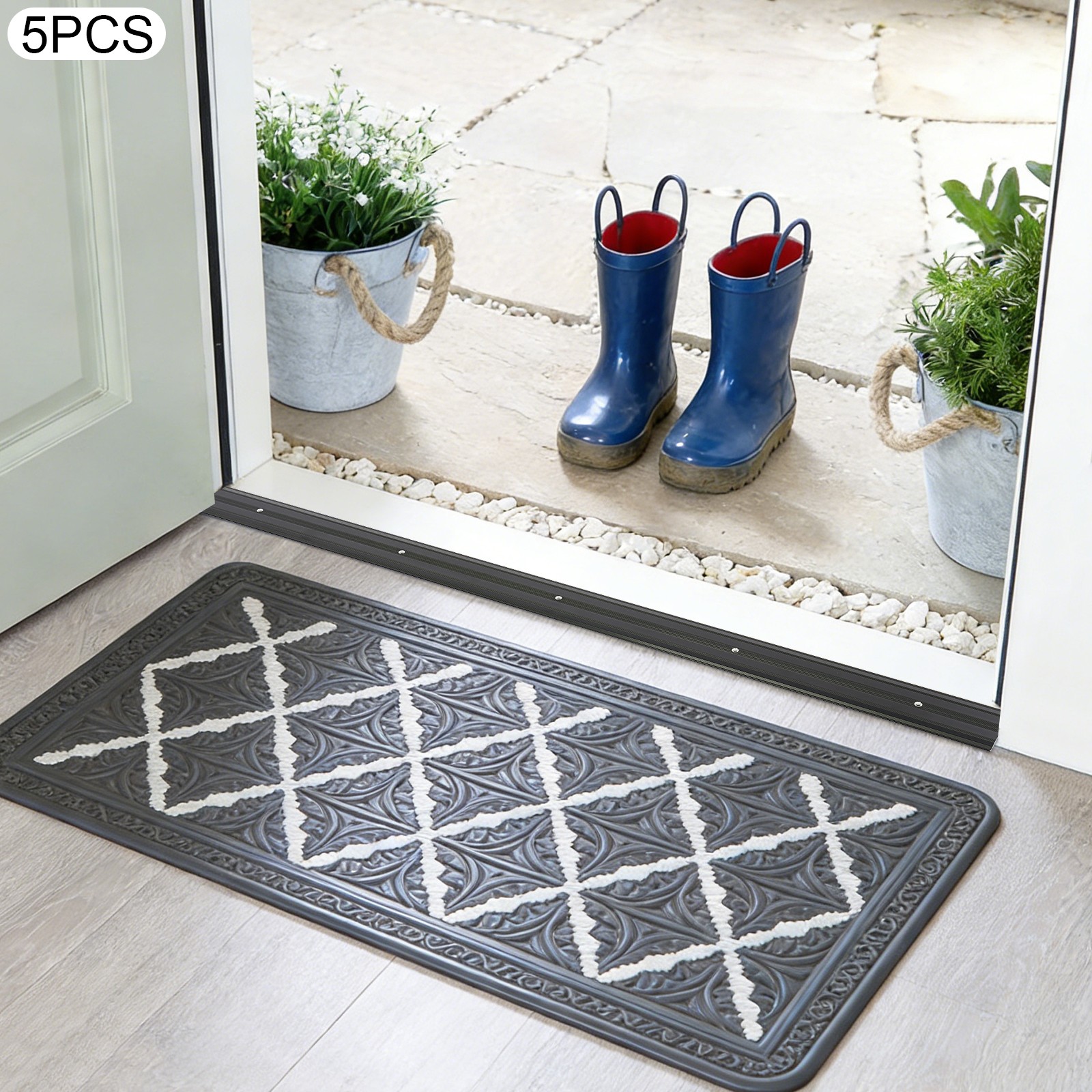 Aluminum Floor Transition Strips Set Of 5 90 × 6 × 1 cm Black