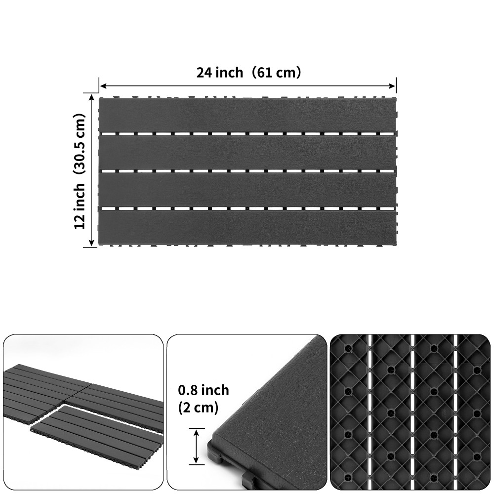 24 Pcs Dark Gray PP Interlocking Deck Tiles DIY Easy Install Indoor Outdoor