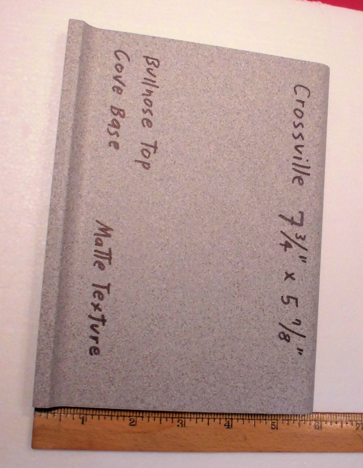 1 pc. Speckled Grays: Cove-Base Ceramic Tile, matte 7-3/4″ X 5-7/8″ Bullnose Top