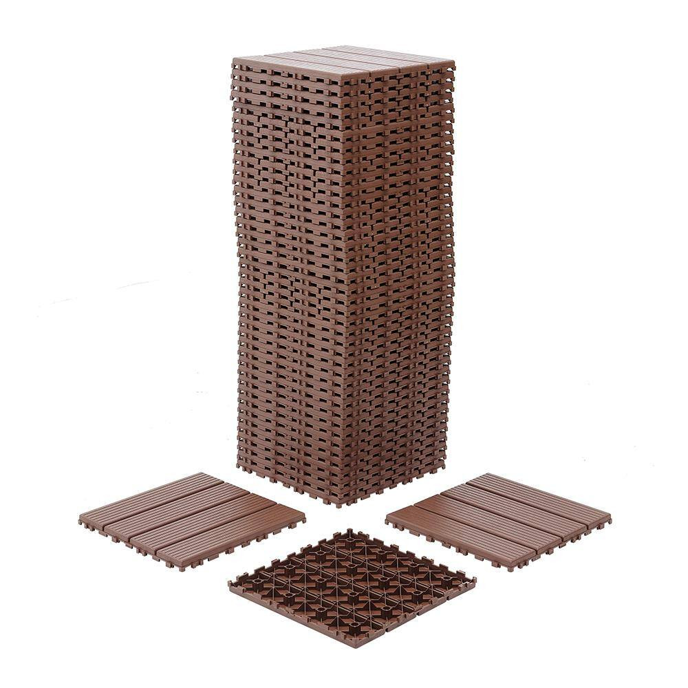 Dark Brown 1 Ft. X 1 Ft. All-Weather Plastic Outdoor Interlocking Deck Tiles Str