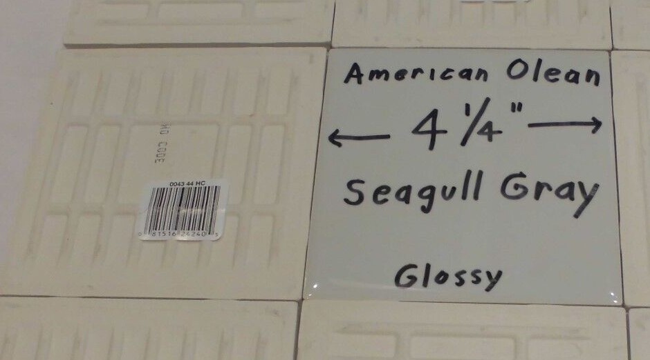 1 pc. Glossy Ceramic Tile: Seagull Light Gray by American Olean Co., 4-1/4″ New