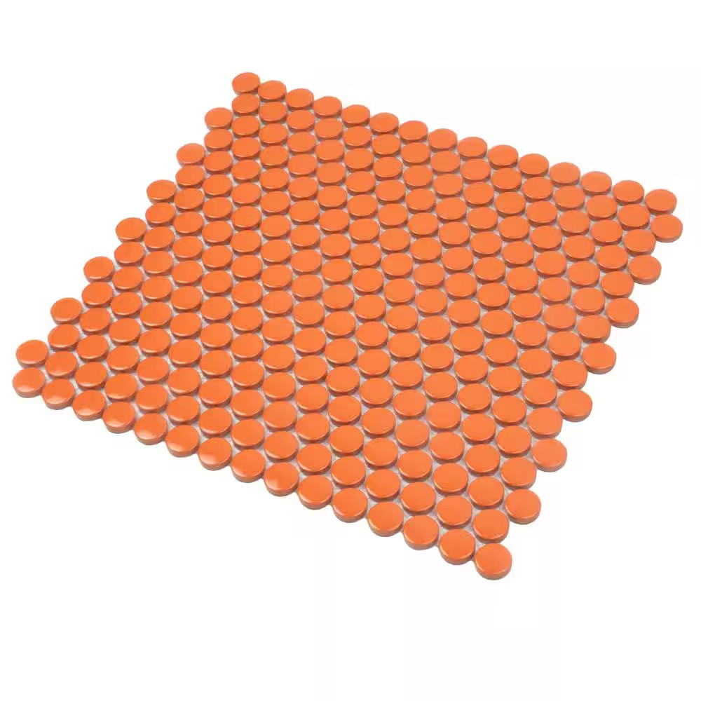Cirkel Orange 11.46 In. X 12.4 In. Glossy Porcelain Mosaic Wall and Floor Tile (