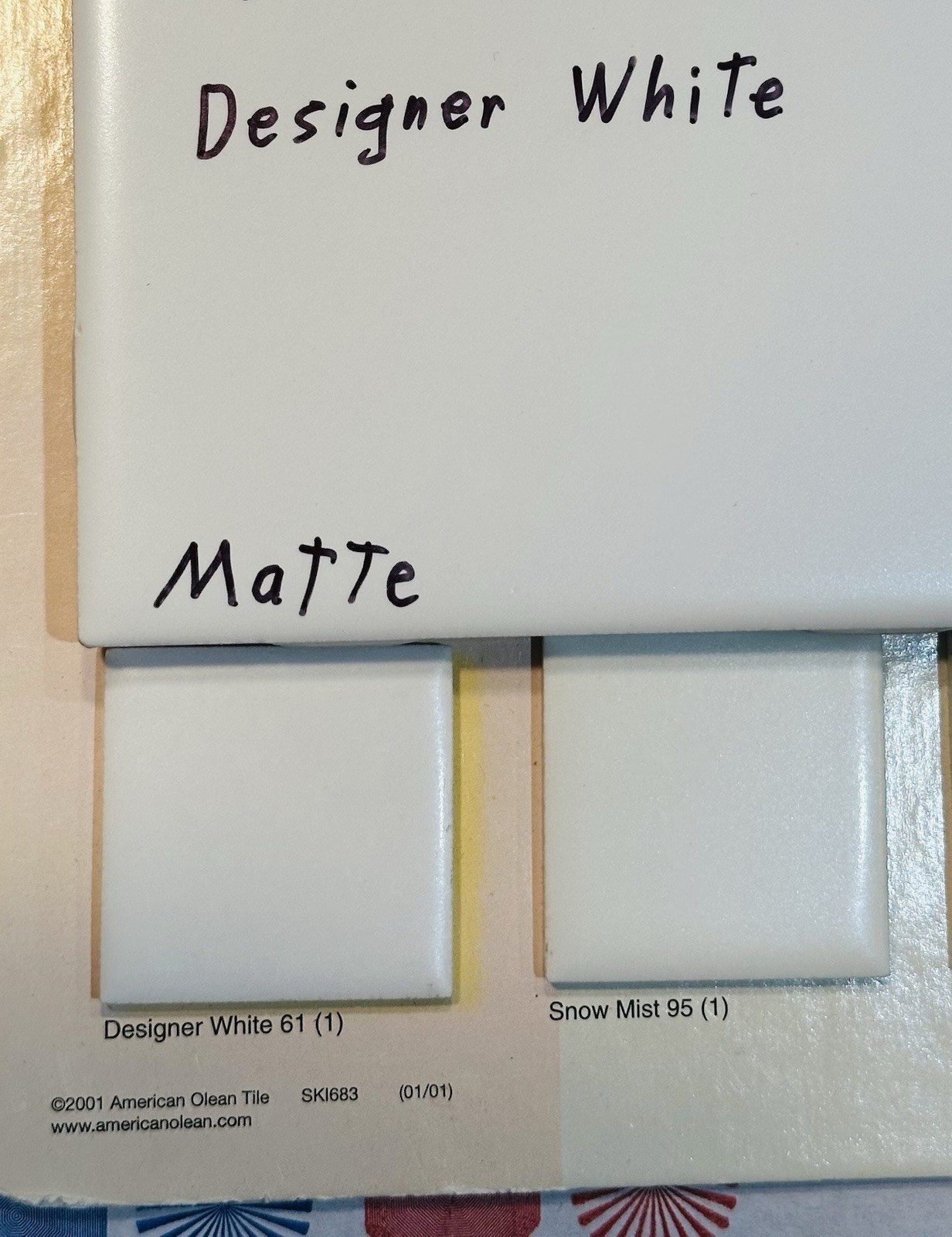 1 pc. Matte Designer White, #61 by American Olean 4-1/4″ Ceramic Tile: NEW STOCK