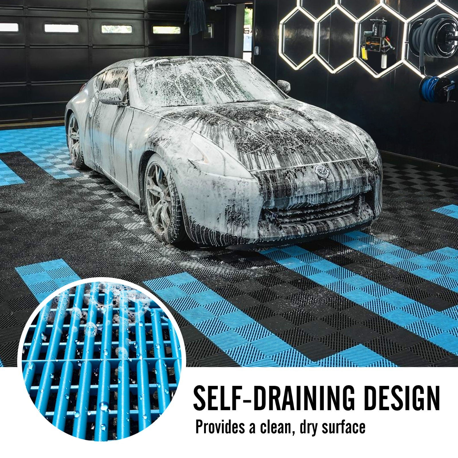 25/50 Packs Interlocking Garage Floor Tiles Vented Water Drainage 15.75×15.75”