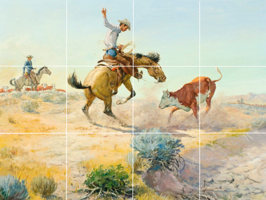 cattle drive funny animal country western cowboys ceramic tile mural backsplash