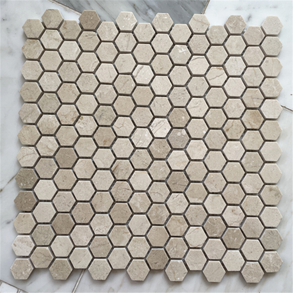 M31XP Crema Marfil Marble 1 inch Hexagon Mosaic Tile Polished