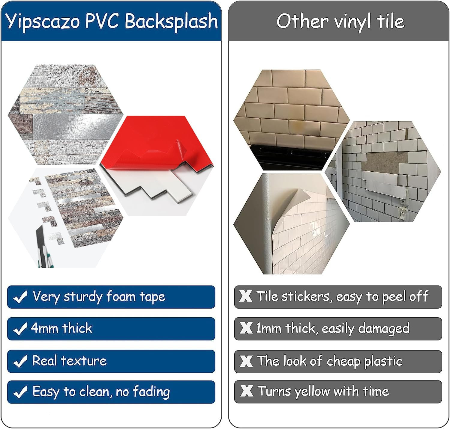 Peel and Stick Wood Metal Tile Backsplash, Stick on Tiles for Backsplash Kitchen