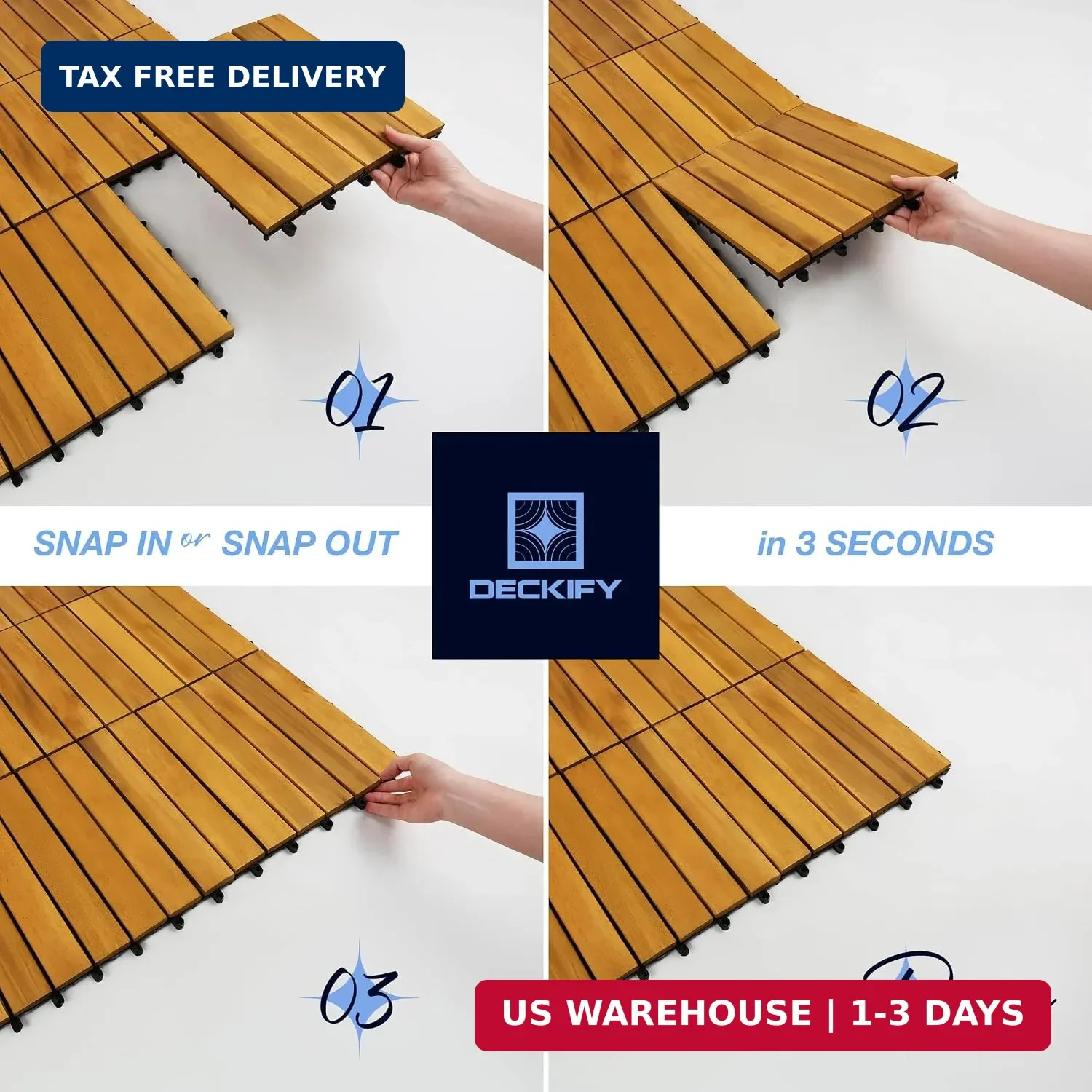 9Pcs Premium Acacia Wood Interlocking Patio Deck Tiles, 12 x 12 x 0.9 Inch Outdo