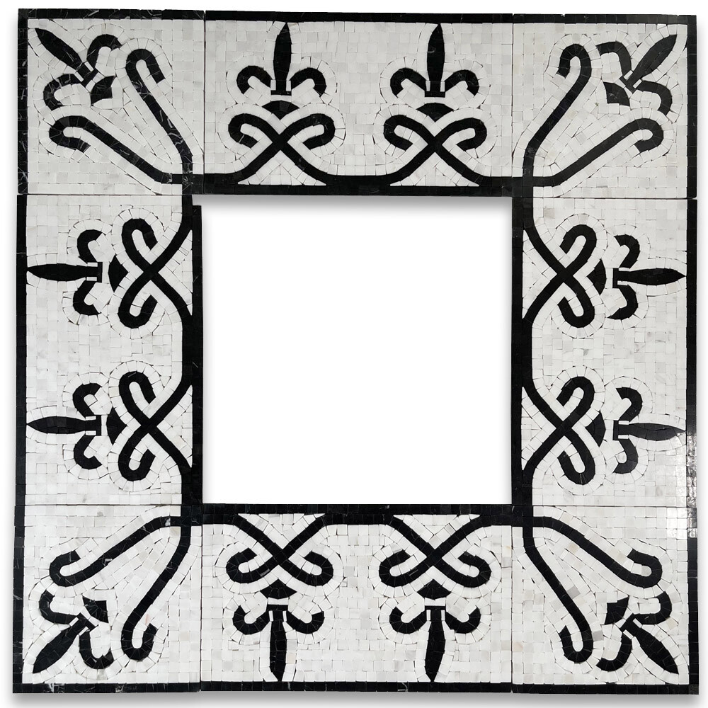 B0031P Marble Mosaic Border Listello Accent Tile Fleur Nero 7.1×11.8 Polished