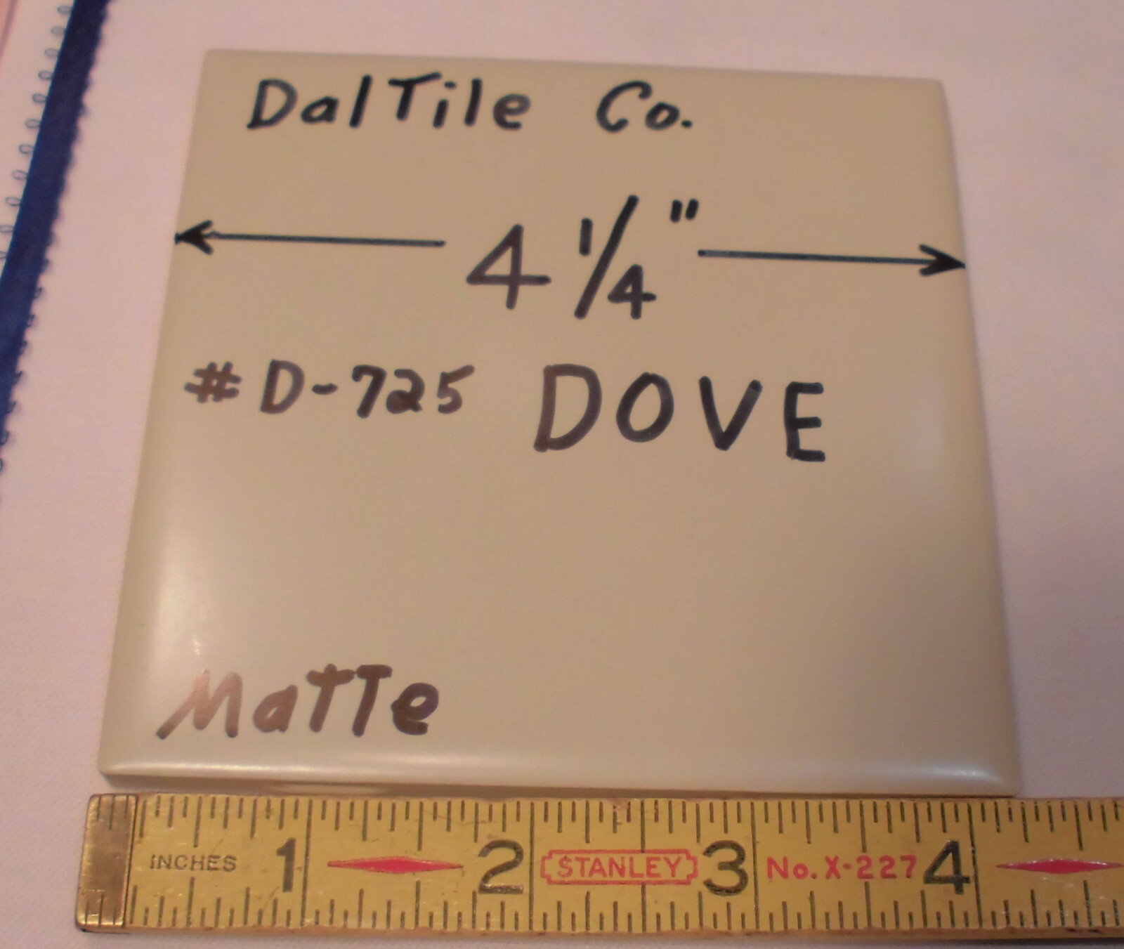 1 pc. Dove-Lite Gray; Matte Ceramic Tile by Daltile #D-725; 4-1/4″ New Stock