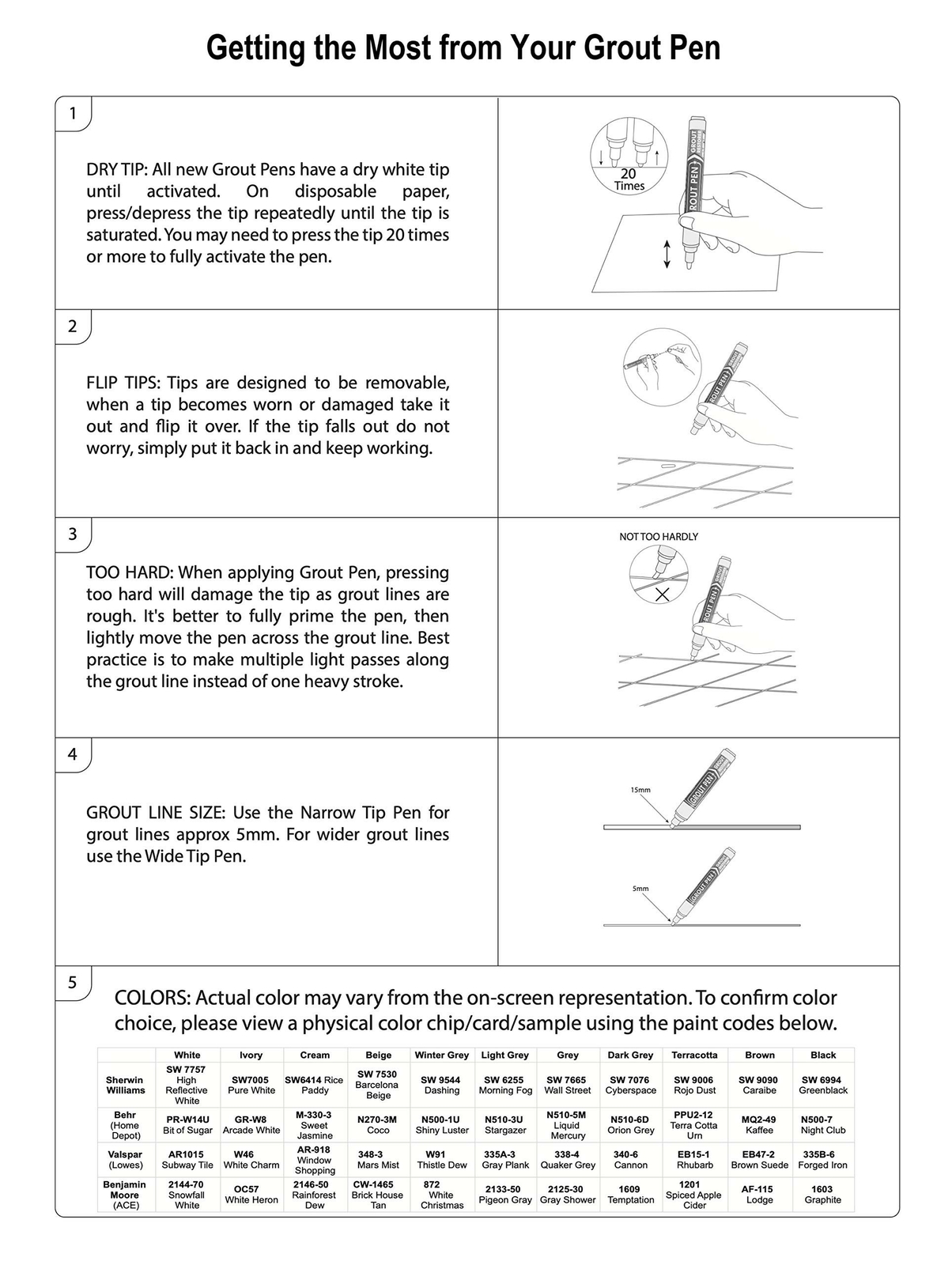Grout Pen White Tile Paint Marker: Waterproof Tile Grout Colorant Pen – Wide Tip