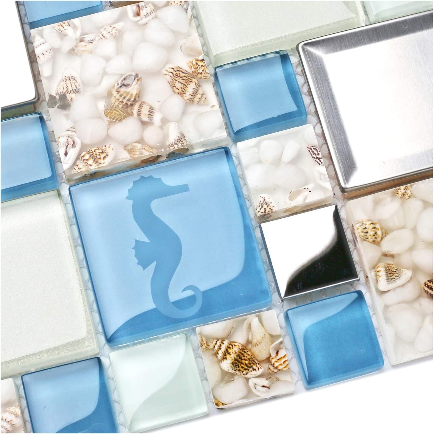 Blue Sea Glass Tile Backsplash Beach Style Mosaic Tiles Real Seashell Inside …