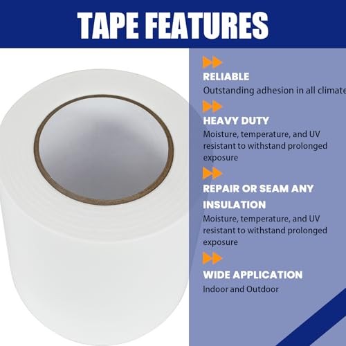 Bghdas Roll Vapor Barrier Tape, 3″ Wide x 180′ Long, White PE 9 mm 2