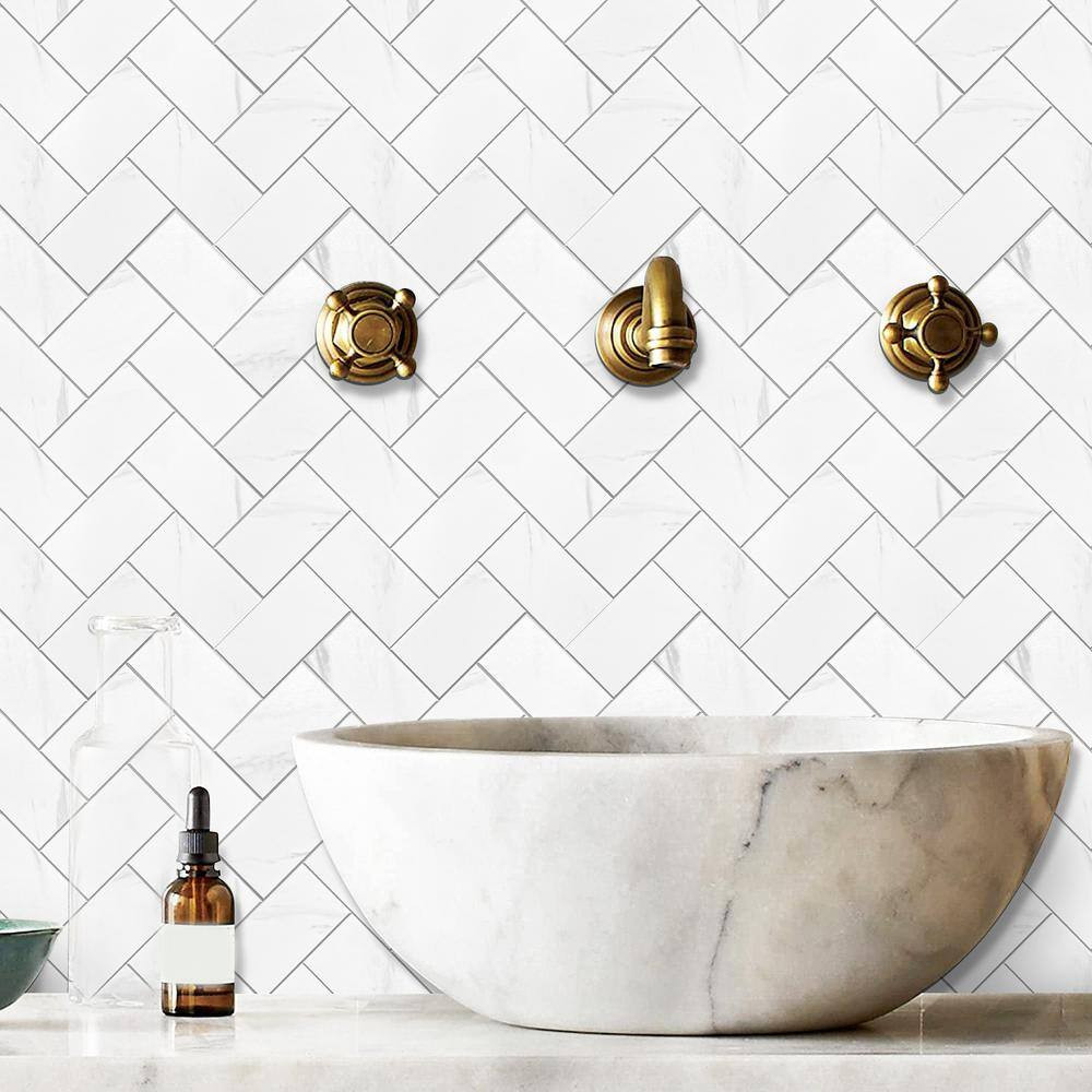 Marble 9.50 In. X 10.70 In. SPC Peel and Stick Backsplash Tile (0.7 Sq. Ft./Pack