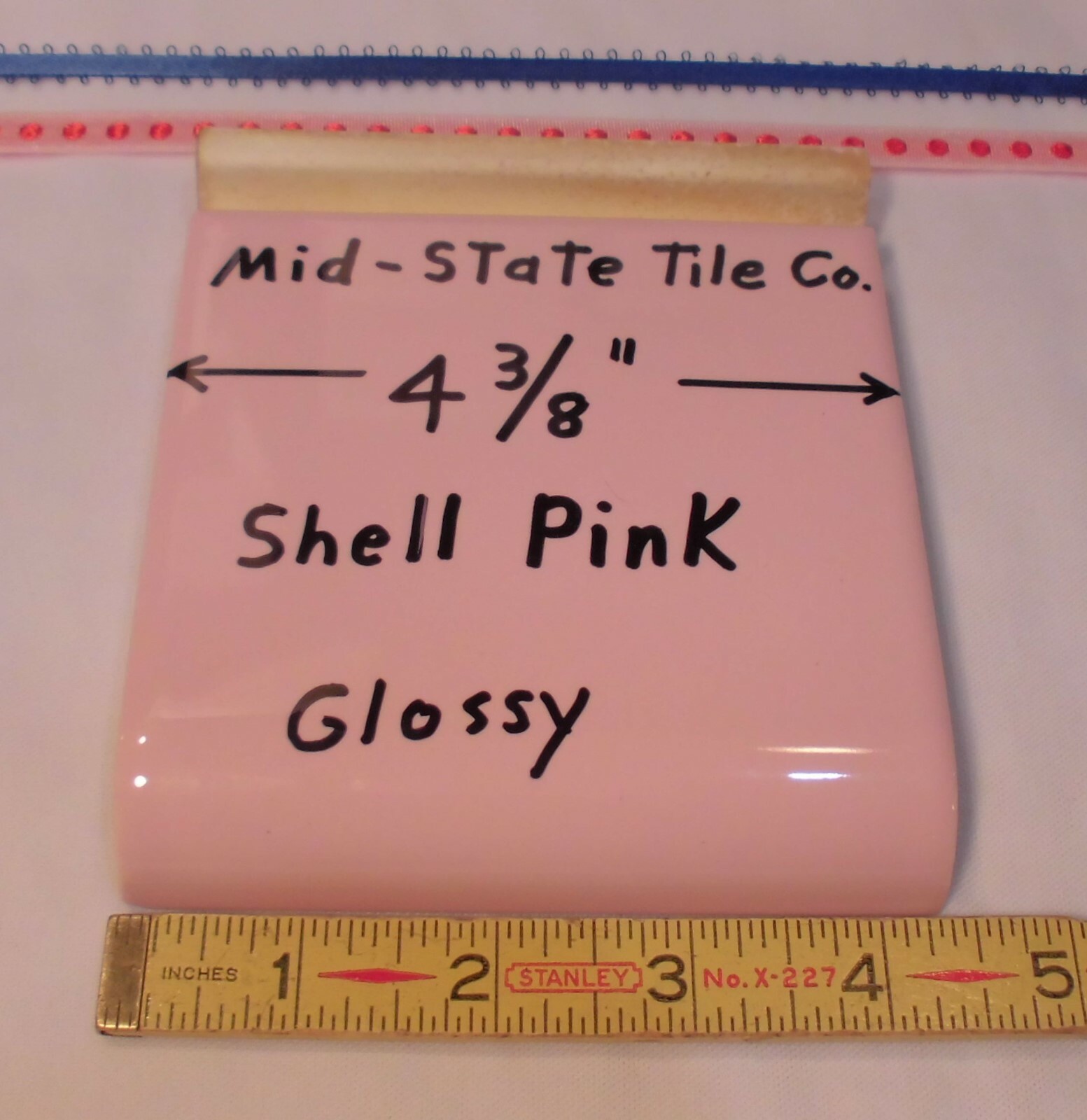 1 Shell Pink Radius Bullnose Ceramic Tile 4-3/8″ by Mid-State: Glossy Mud Caps