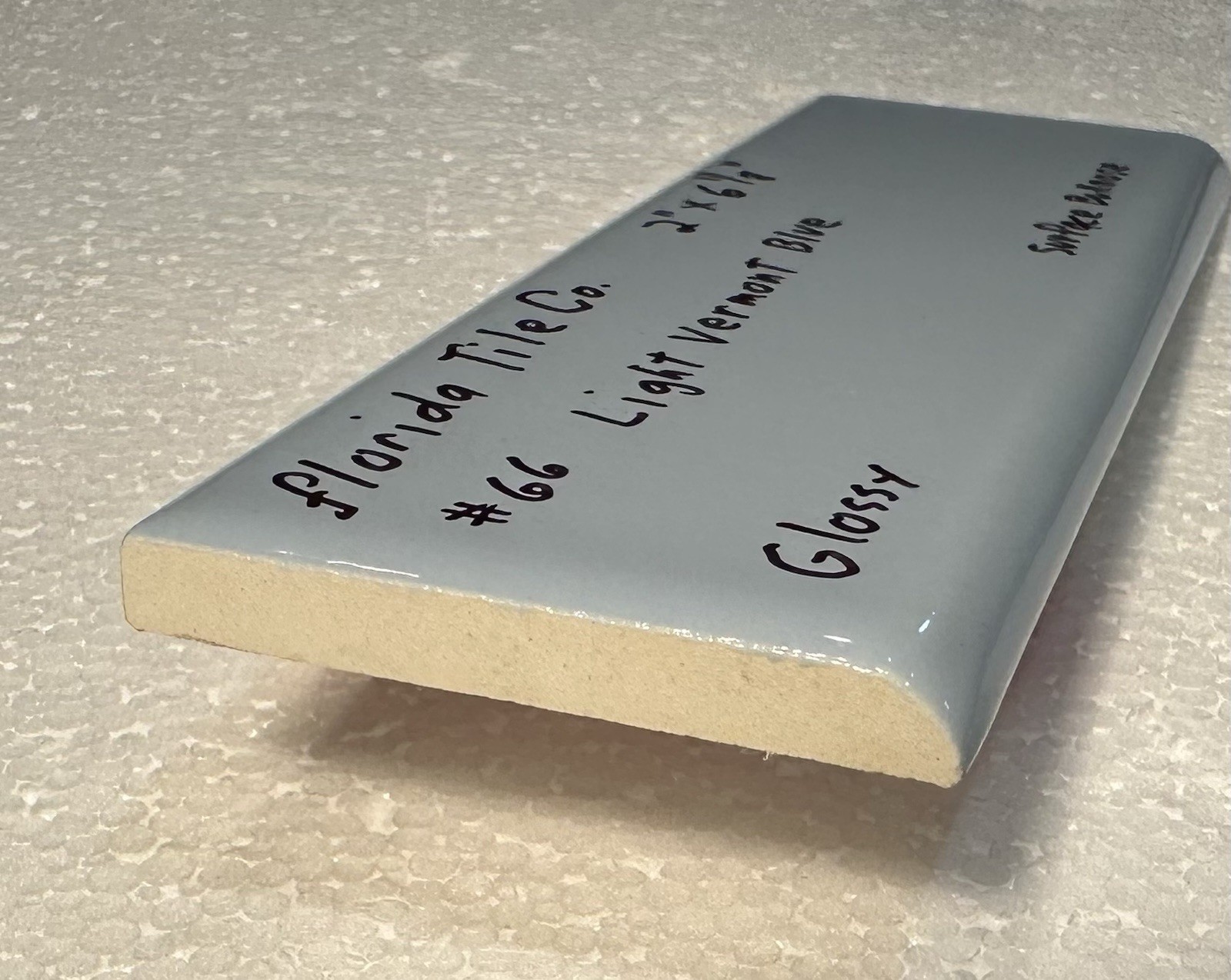 1 pc. Light Vermont Blue: 2″ x 6-1/8″ Bullnose Ceramic Tile by florida Co. NEW