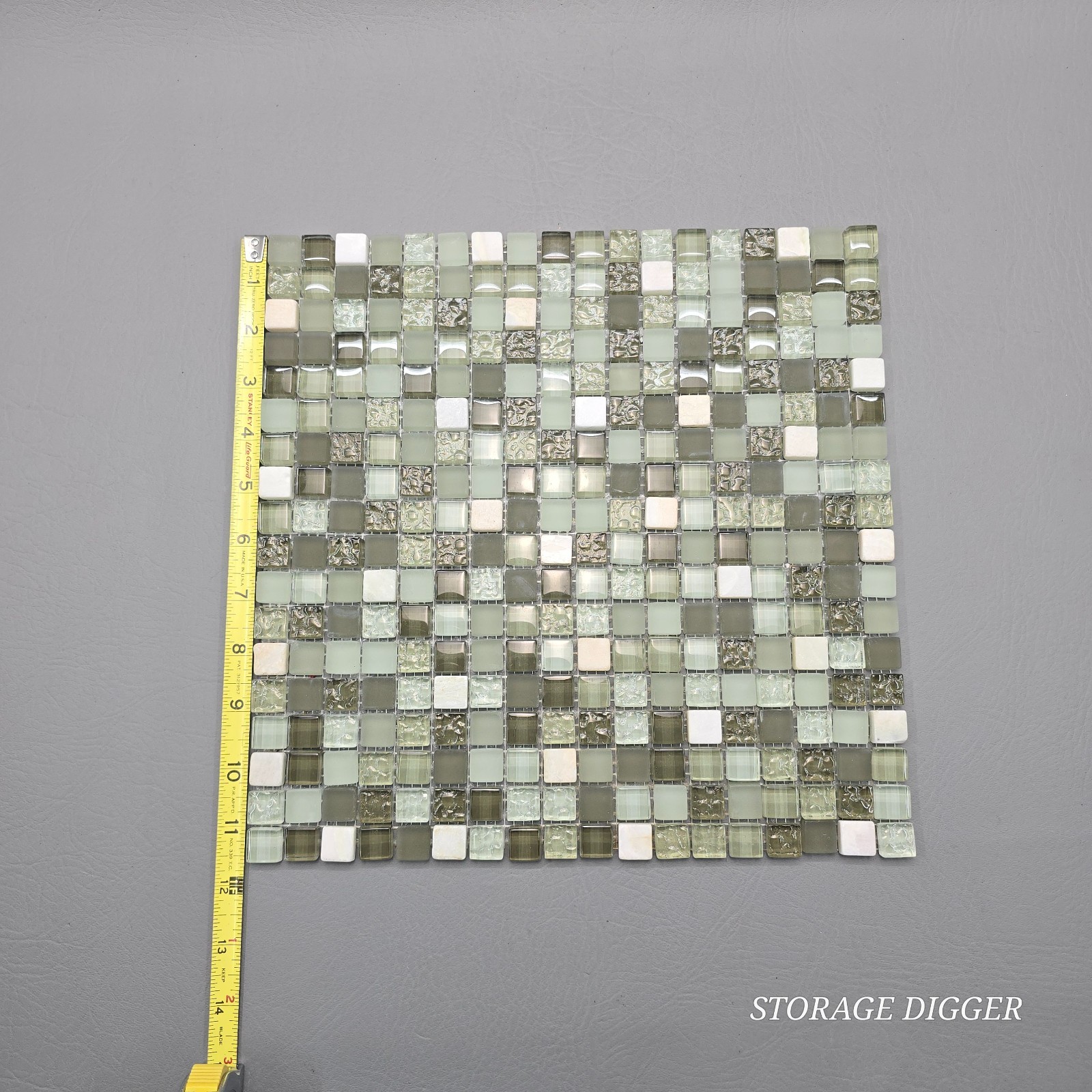 Light Green Mix Glossy Glass Mosaic Tile 1″x1″ Stacked Mesh Mounted Set of 7