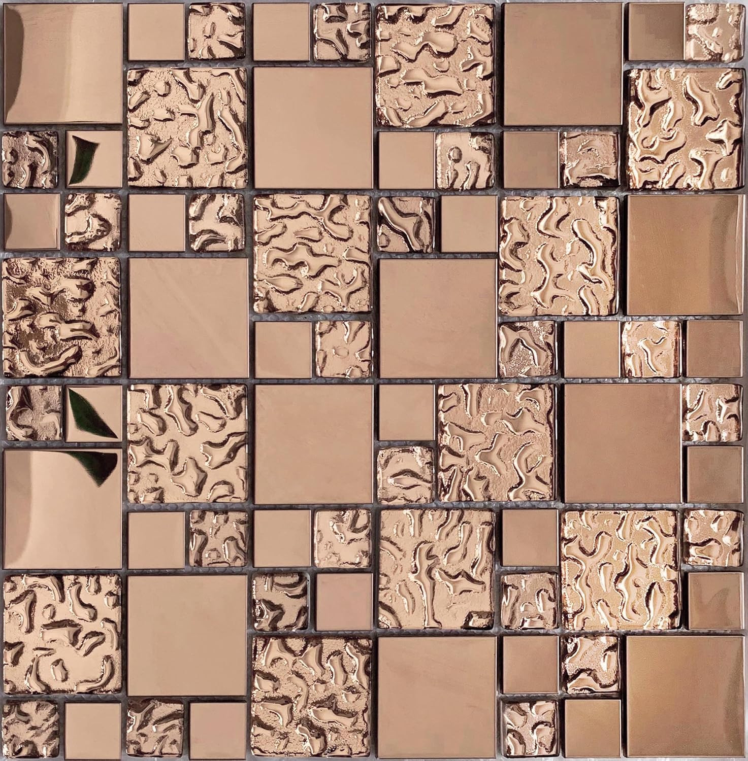 Rose Gold Metallic Mosaic Textured Glass Tile Shiny Metal Luxury Backsplash for