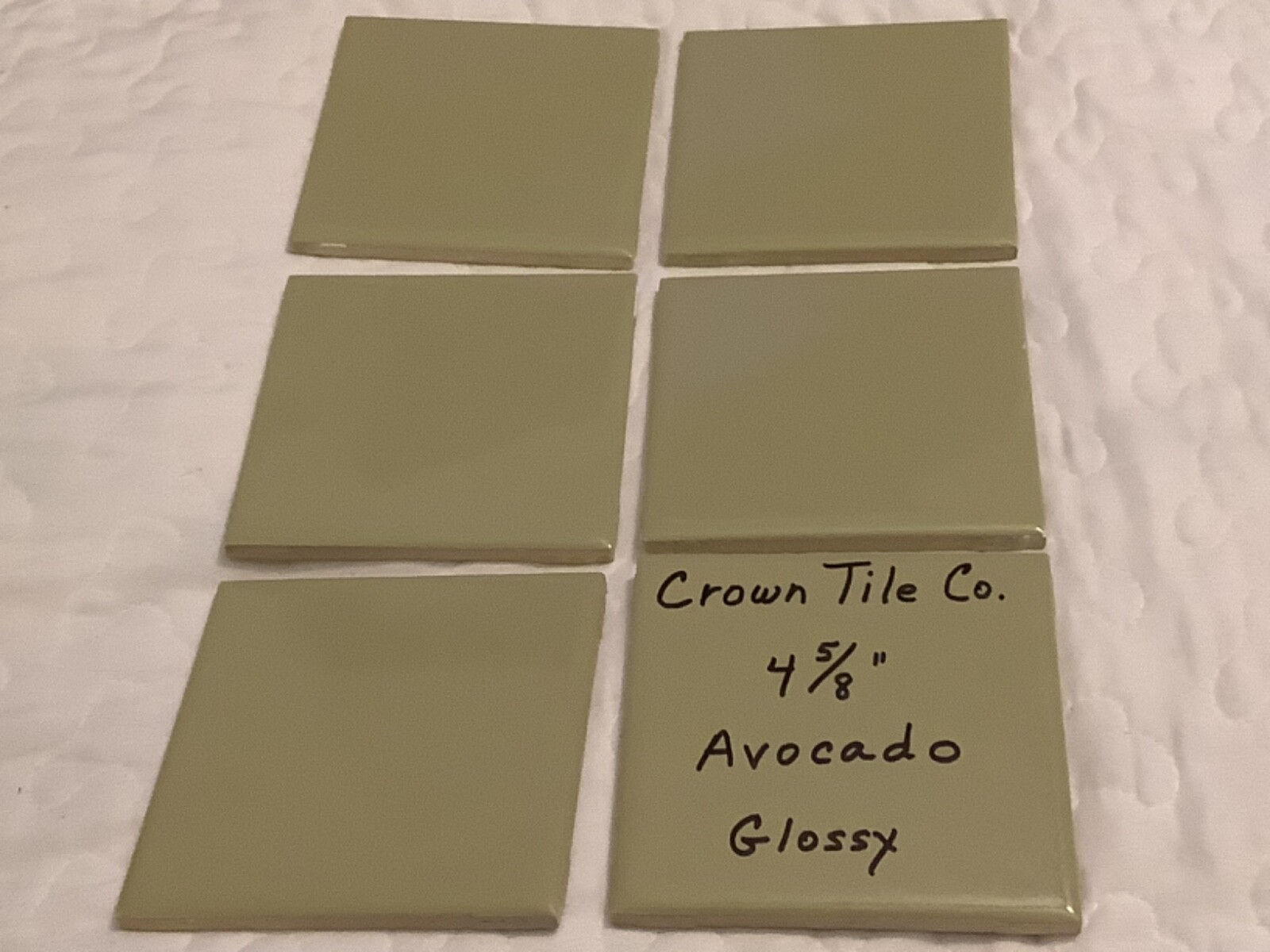 Ceramic Tile ‘Avocado-Green’ 4-5/8” Glossy (1) by Crown Tile Co.; Cleaned Used
