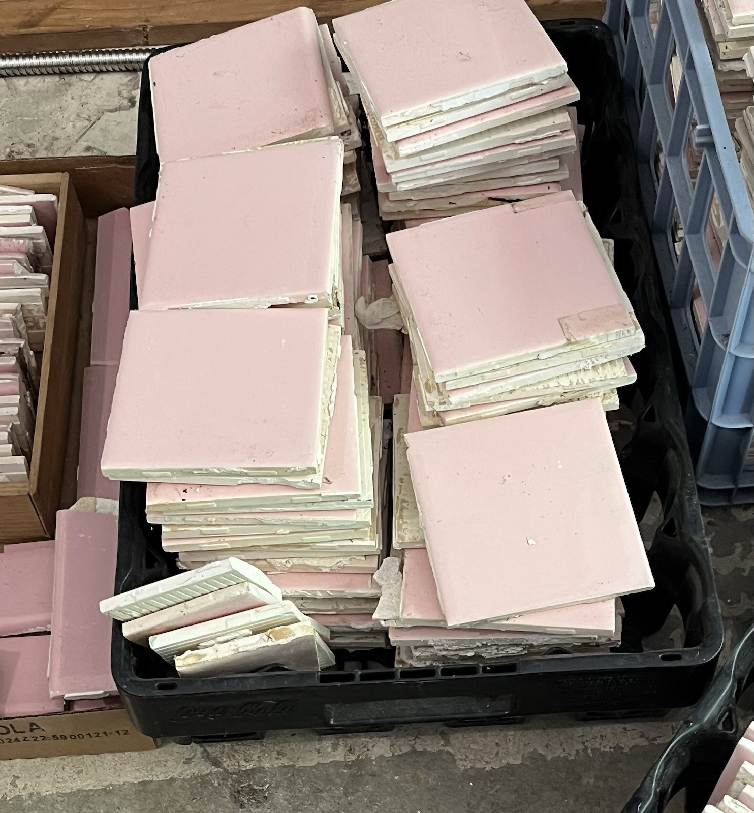 Vtg Lot 100’s-PINK Mosaic Tile USA Company-4 3/8″ Square Ceramic-Reclaimed-Ohio