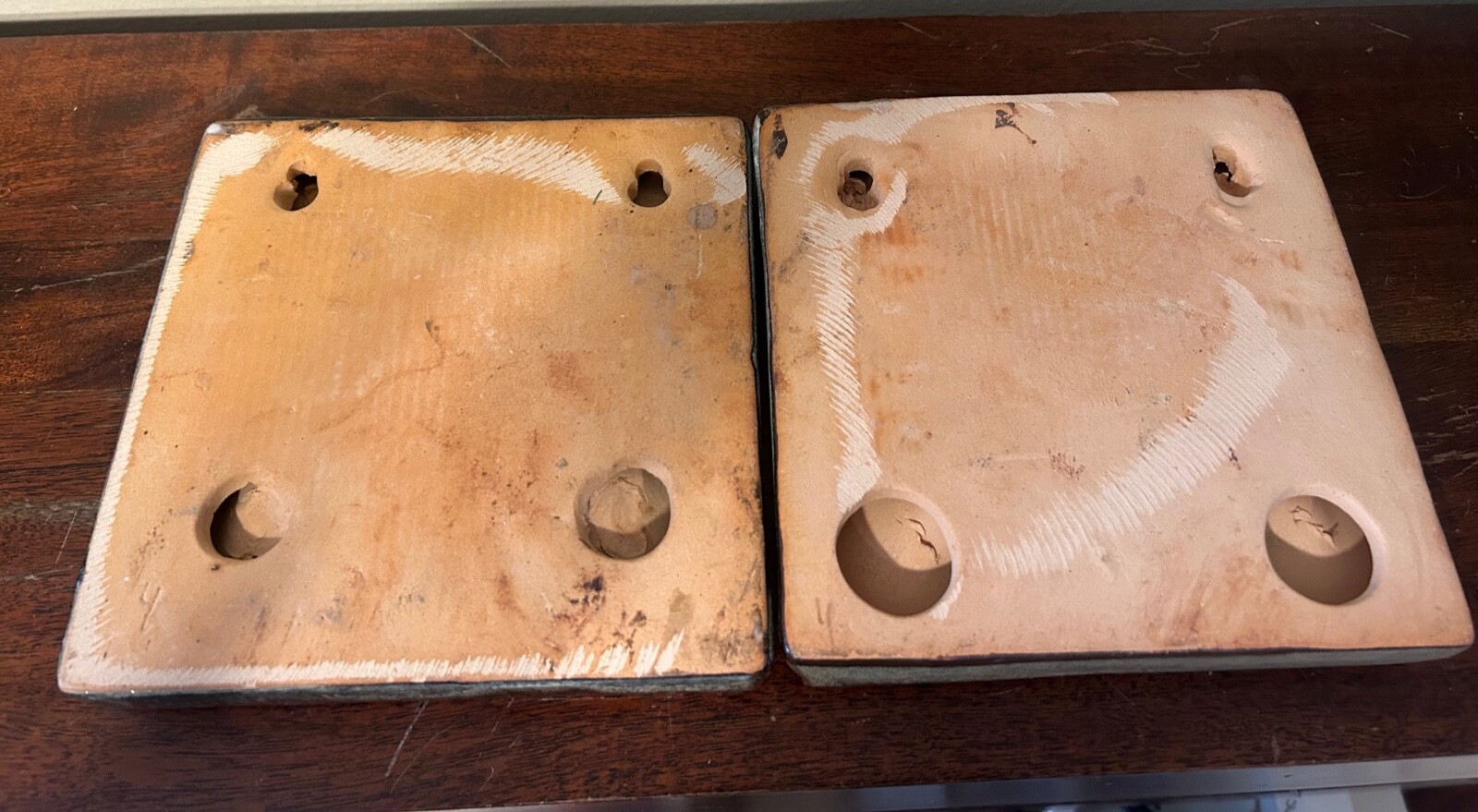 2 Decorative Square Rustic Ceramic Pottery Tiles Wall Hangers 6.5 x 6.5 in
