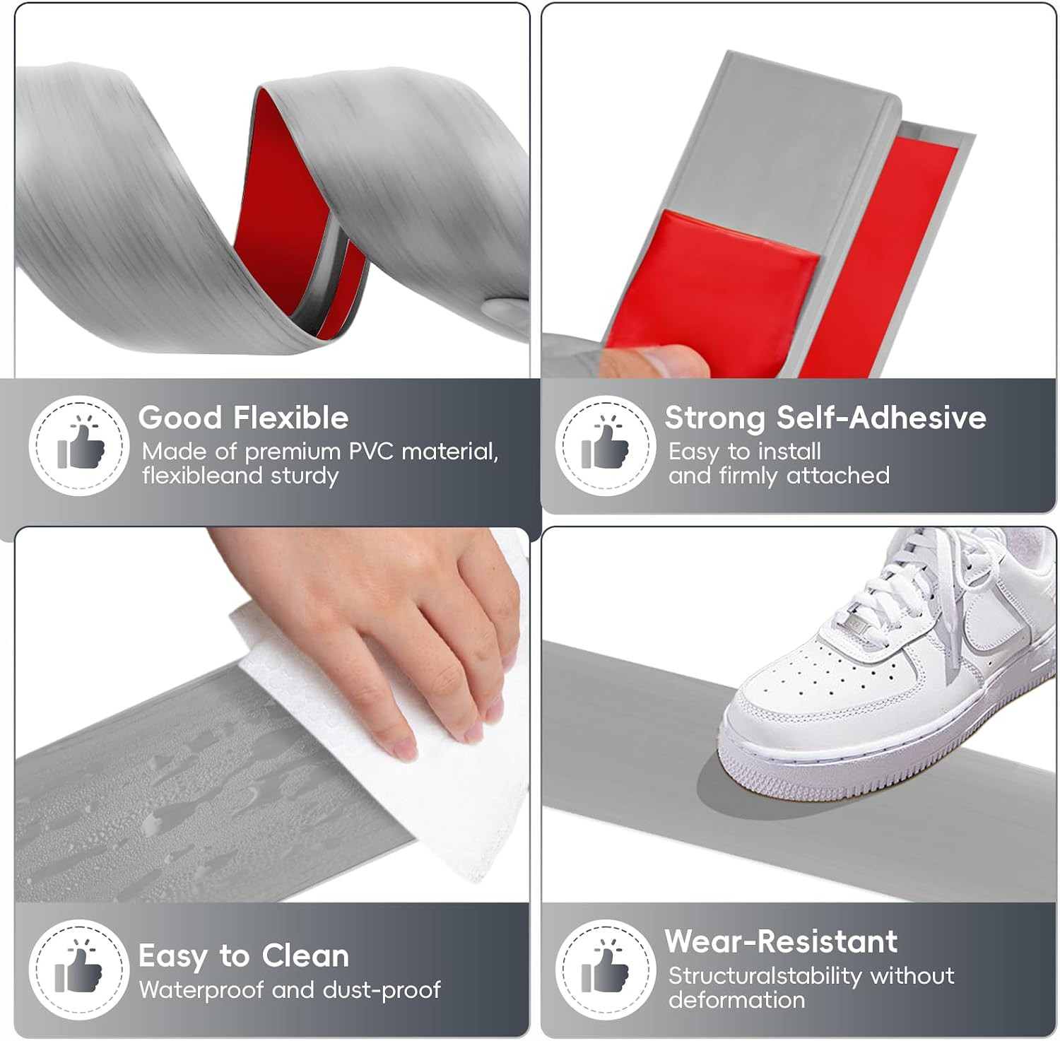 Vinyl Floor Transition Strip Door Threshold Self Adhesive 0.6” (H) – 72”(L), T