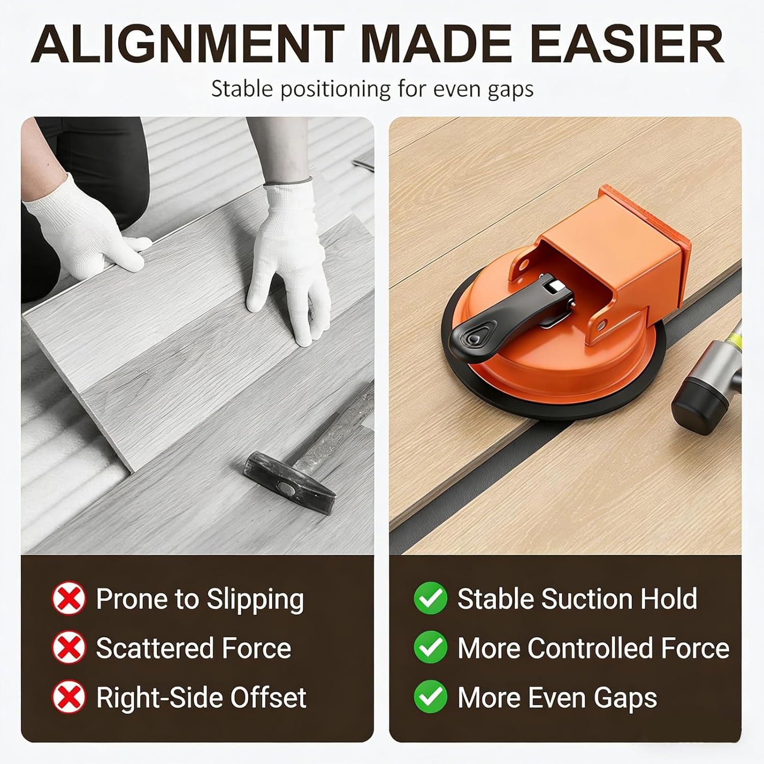 Floor Gap Fixer Tool with Suction Cup for Hardwood-Laminate and Vinyl Flooring