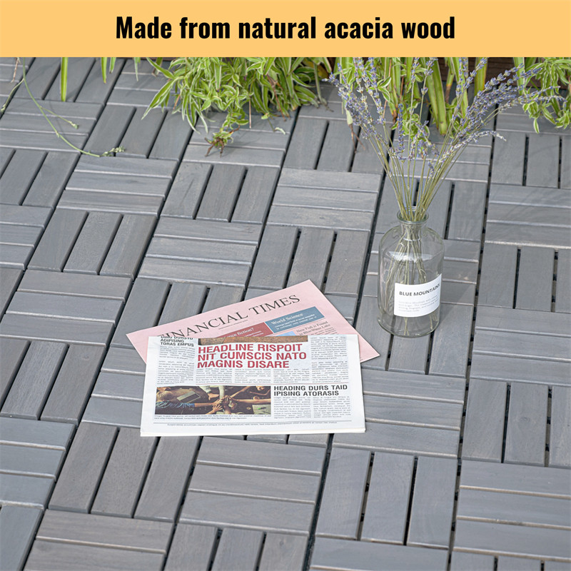 12″x12” Interlocking Deck Tiles Checker Pattern Acacia Wood Outdoor Flooring
