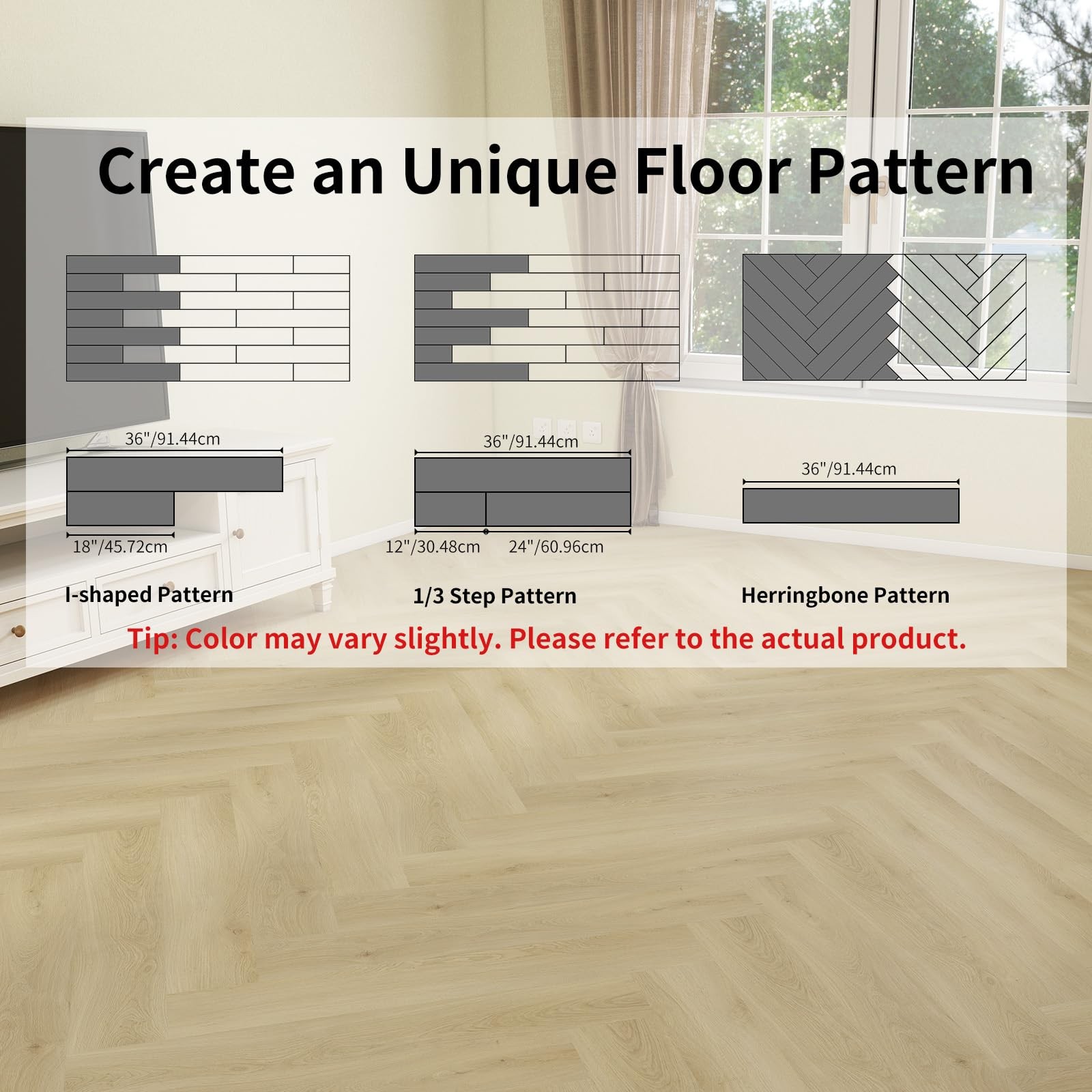 Peel and Stick Floor Tile, 54 Sq.Ft 36 Pieces 36″x6″ Long Vinyl Flooring, 1.5…