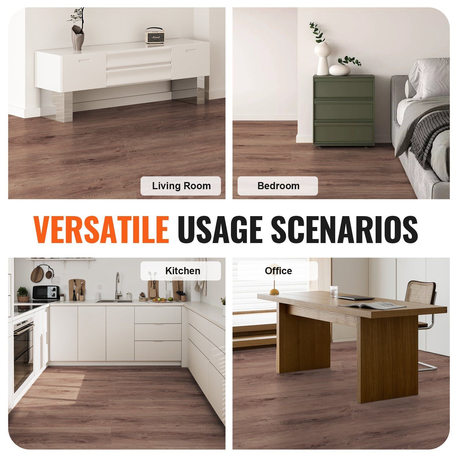 Interlocking Vinyl Floor Tiles 48×7.3in, 10-Pc Deep Brown Wood Grain, 5.5mm