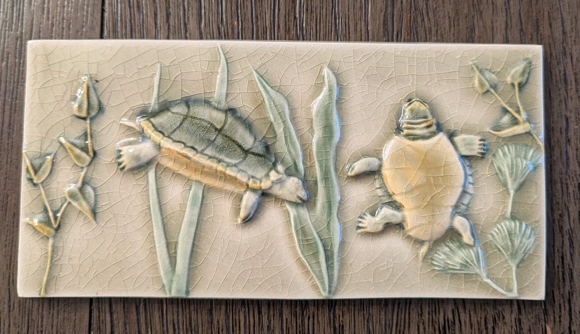 Pottery Tile Turtles Pond Pratt & Larson Mosaic Pottery Display Backsplash Art
