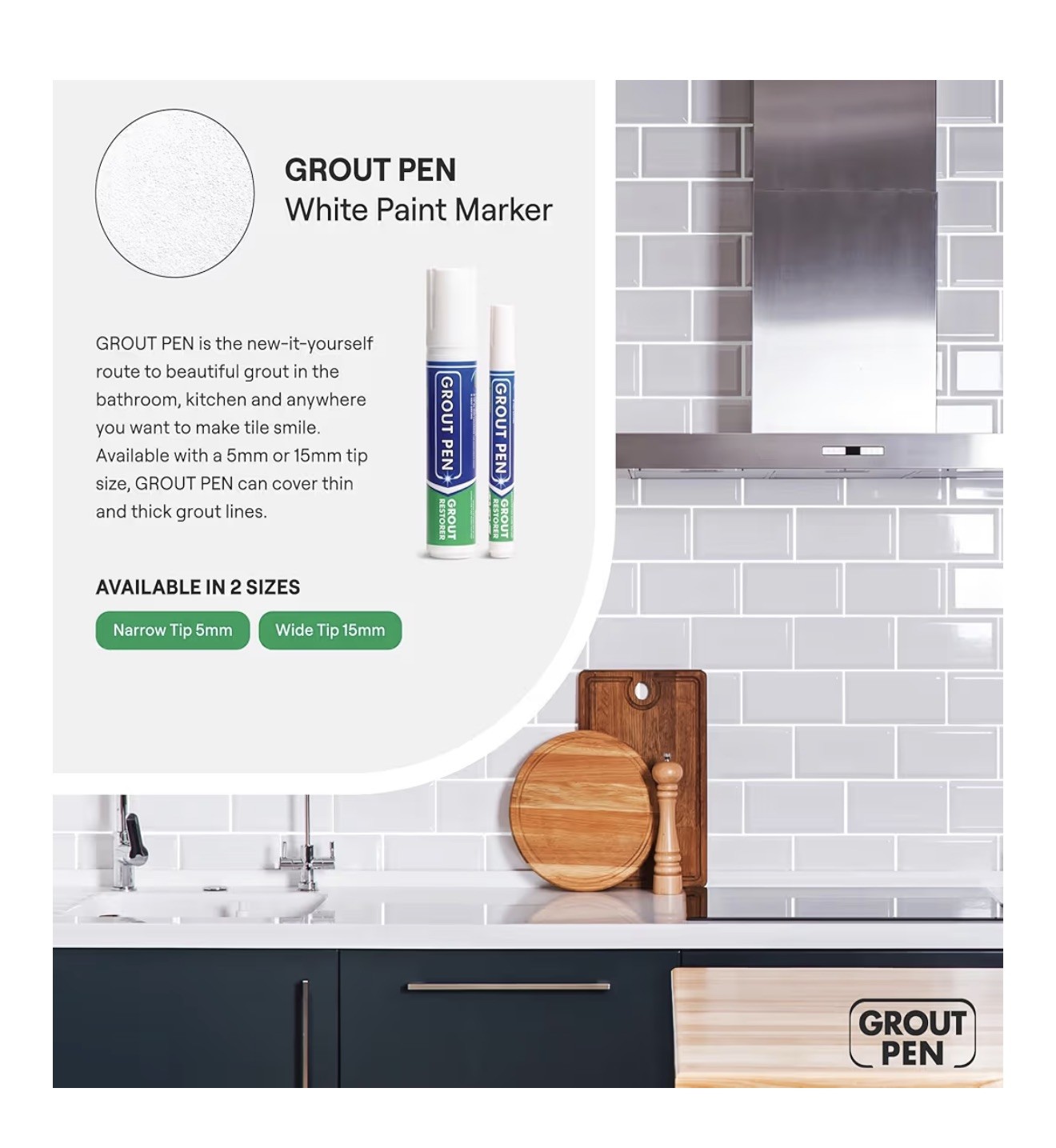 Grout Pen 2-Pack Tile Grout Paint Marker White 5MM Waterproof Anti-Mold Formula