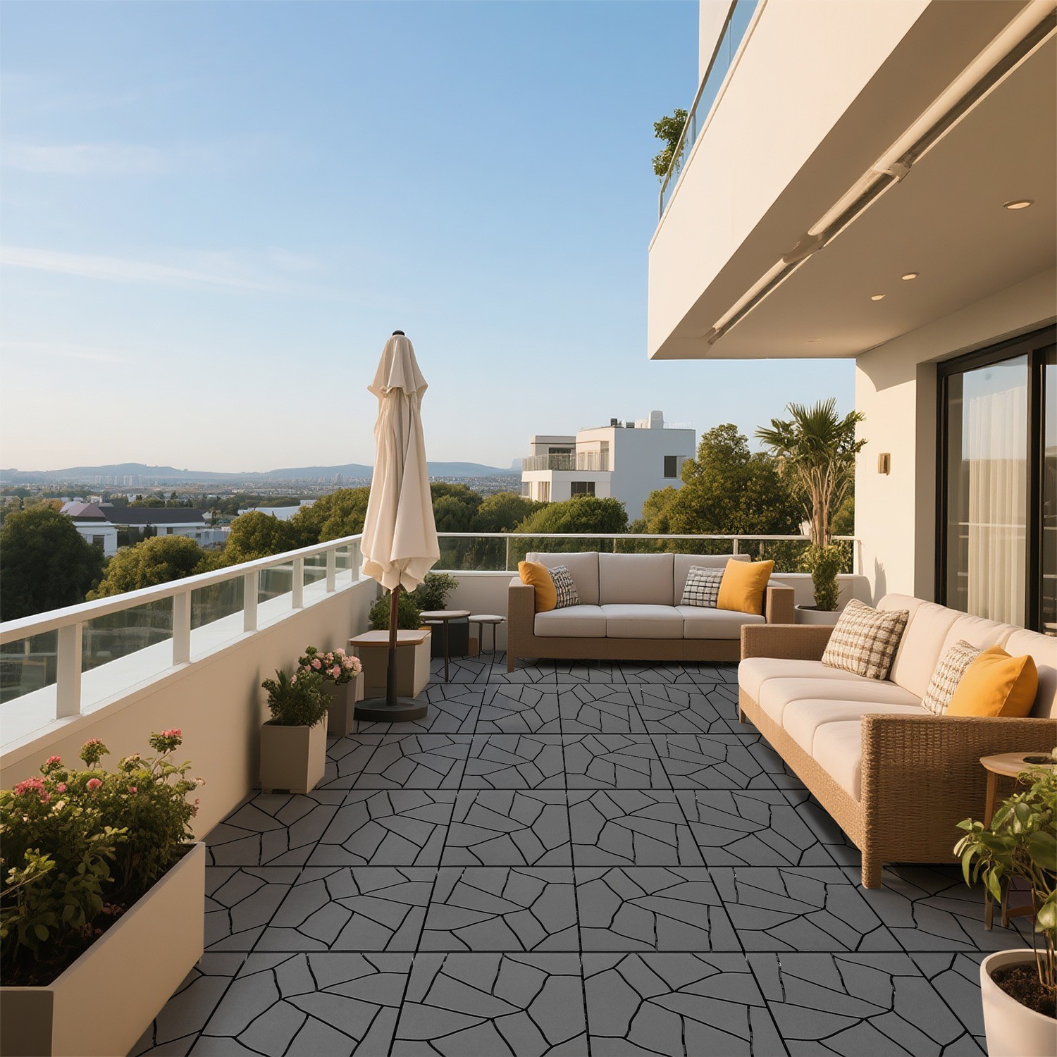 44Pcs 12in Stone Pattern Interlocking Patio Deck Tiles DIY Modular Stone Decor