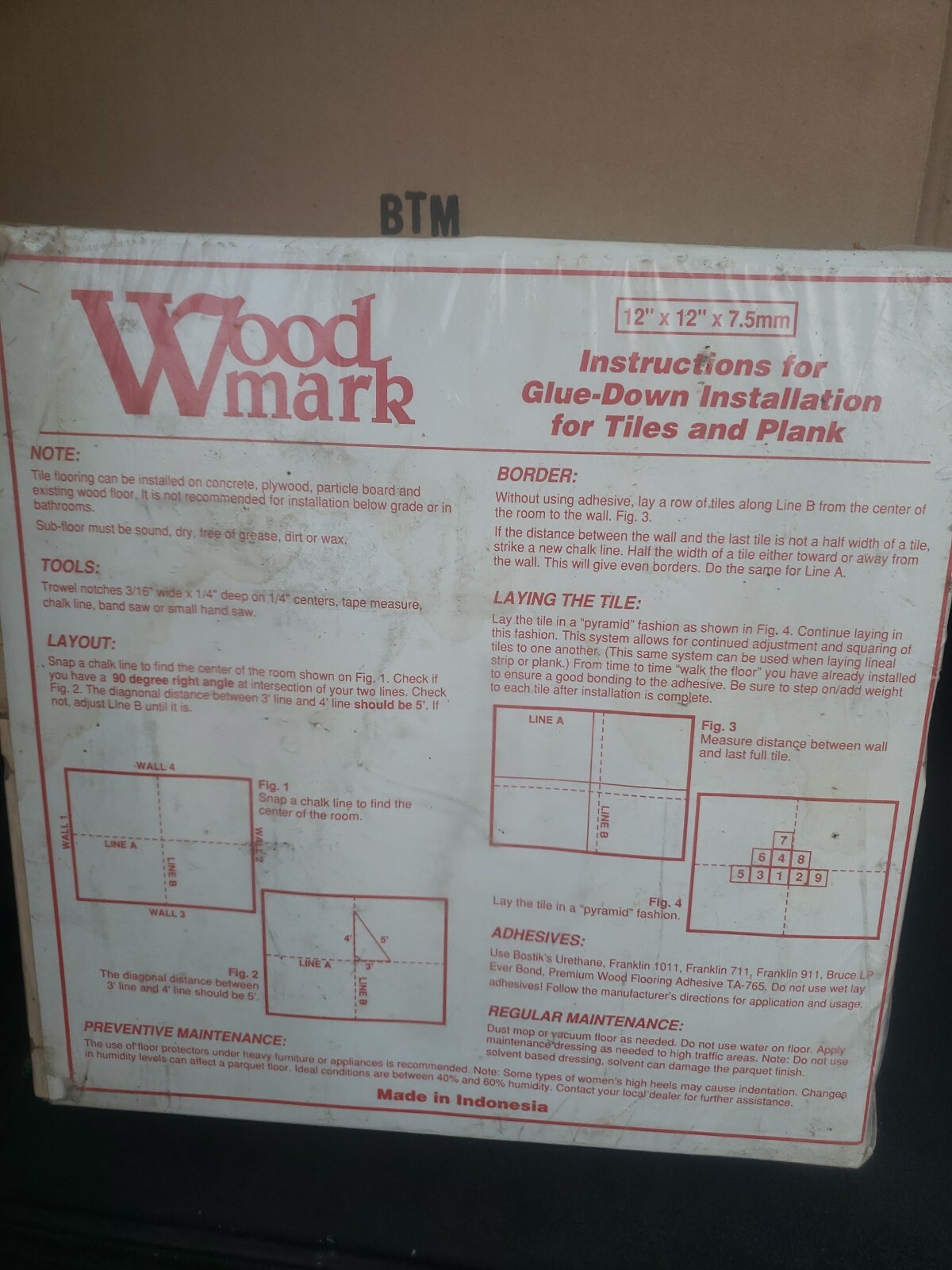 Wood Mark ONE BOX ,,,10 sq ft 12 x 12 Parquet hardwood flooring.
