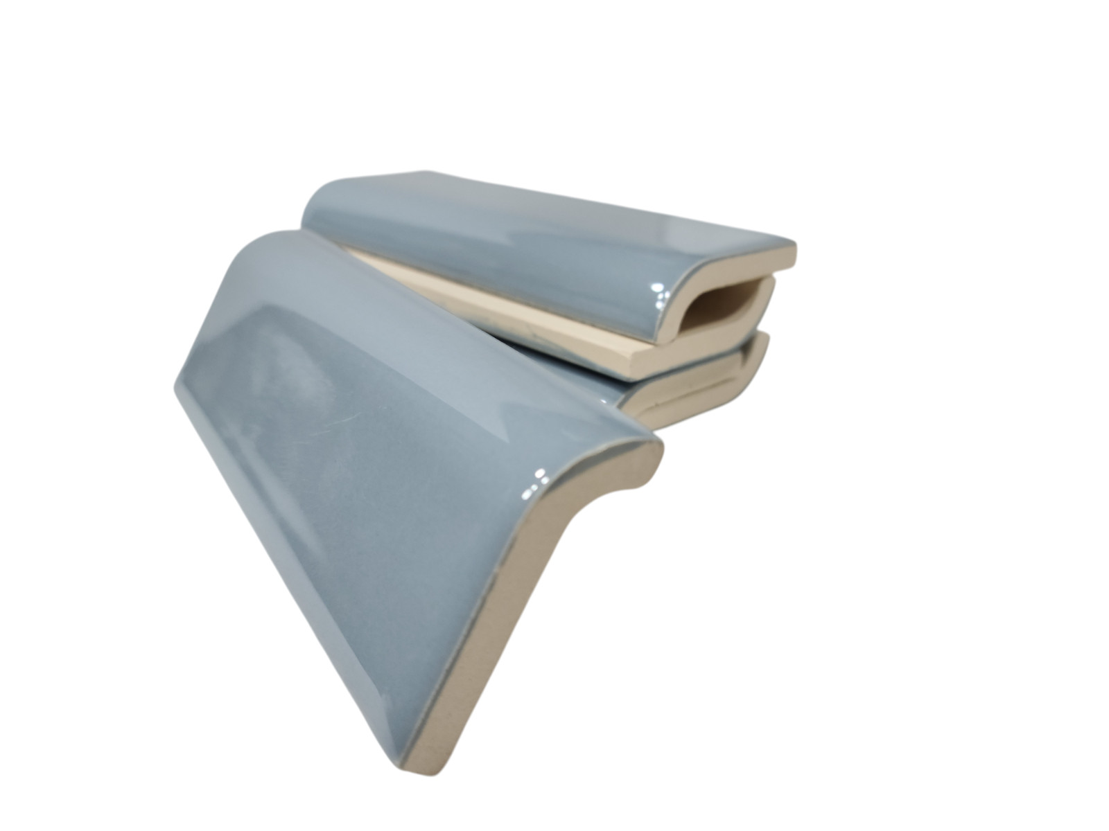 Blue Ceramic Tile Mud Cap Bullnose Curved Edge Subway Mudcap Mid Century Modern