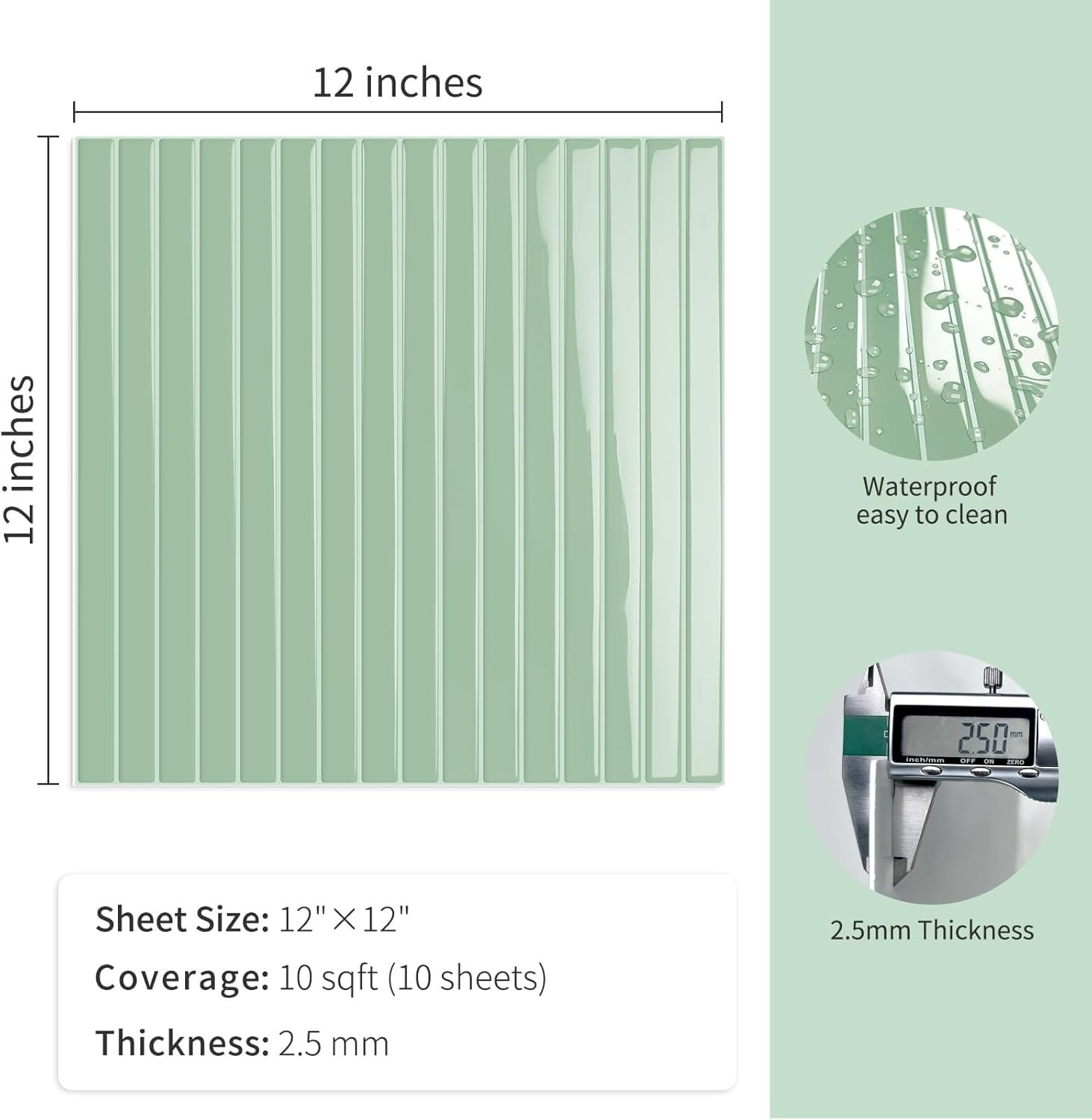 Upgraded 10-Pack 12″x12″ Sage Green Peel & Stick Wall Tiles for Modern Spaces
