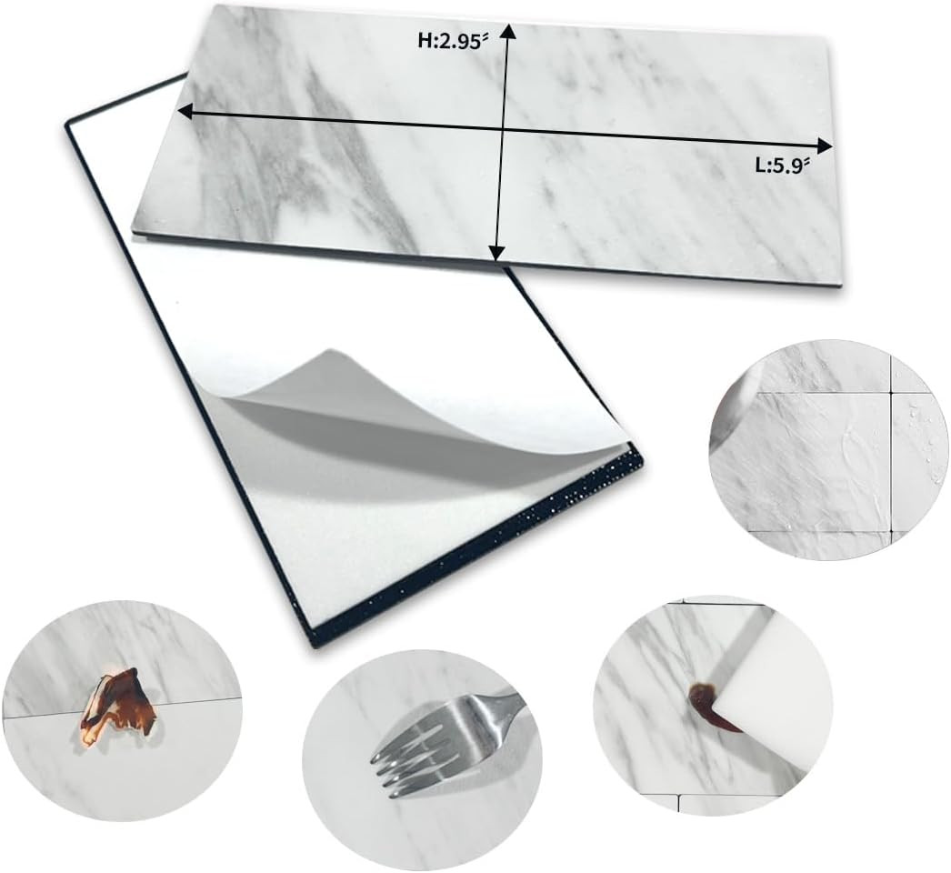100-Piece White Marble Look Peel and Stick Backsplash Wall Tiles, 3″ X