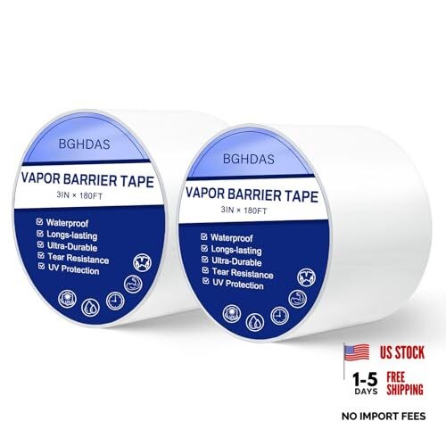 Bghdas Roll Vapor Barrier Tape, 3″ Wide x 180′ Long, White PE 9 mm 2