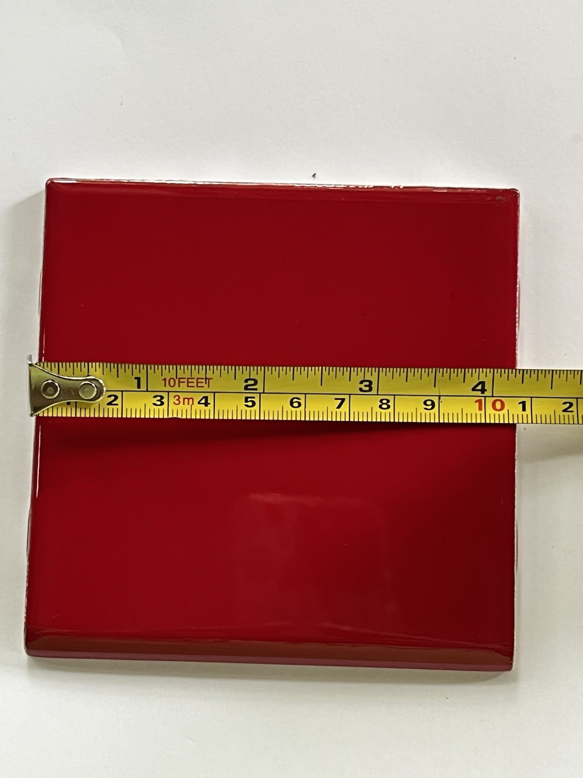 Vintage Candy Apple Red Ceramic Tile 4.25 Sq. Edge Trim ~ Made In Mexico