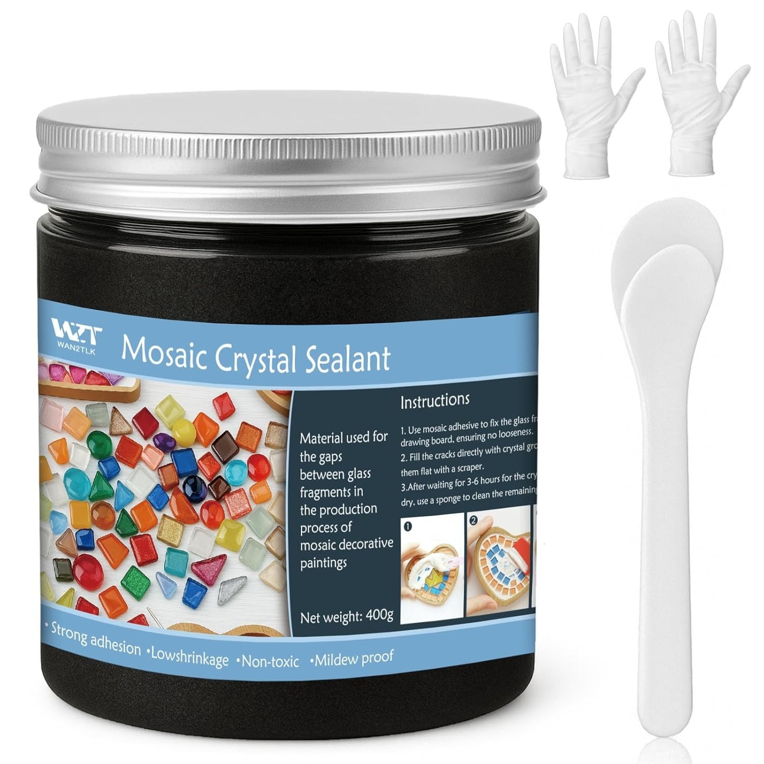 Mosaic Crystal Grout 400g Waterproof Unpolished Black for Tiles & Surfaces