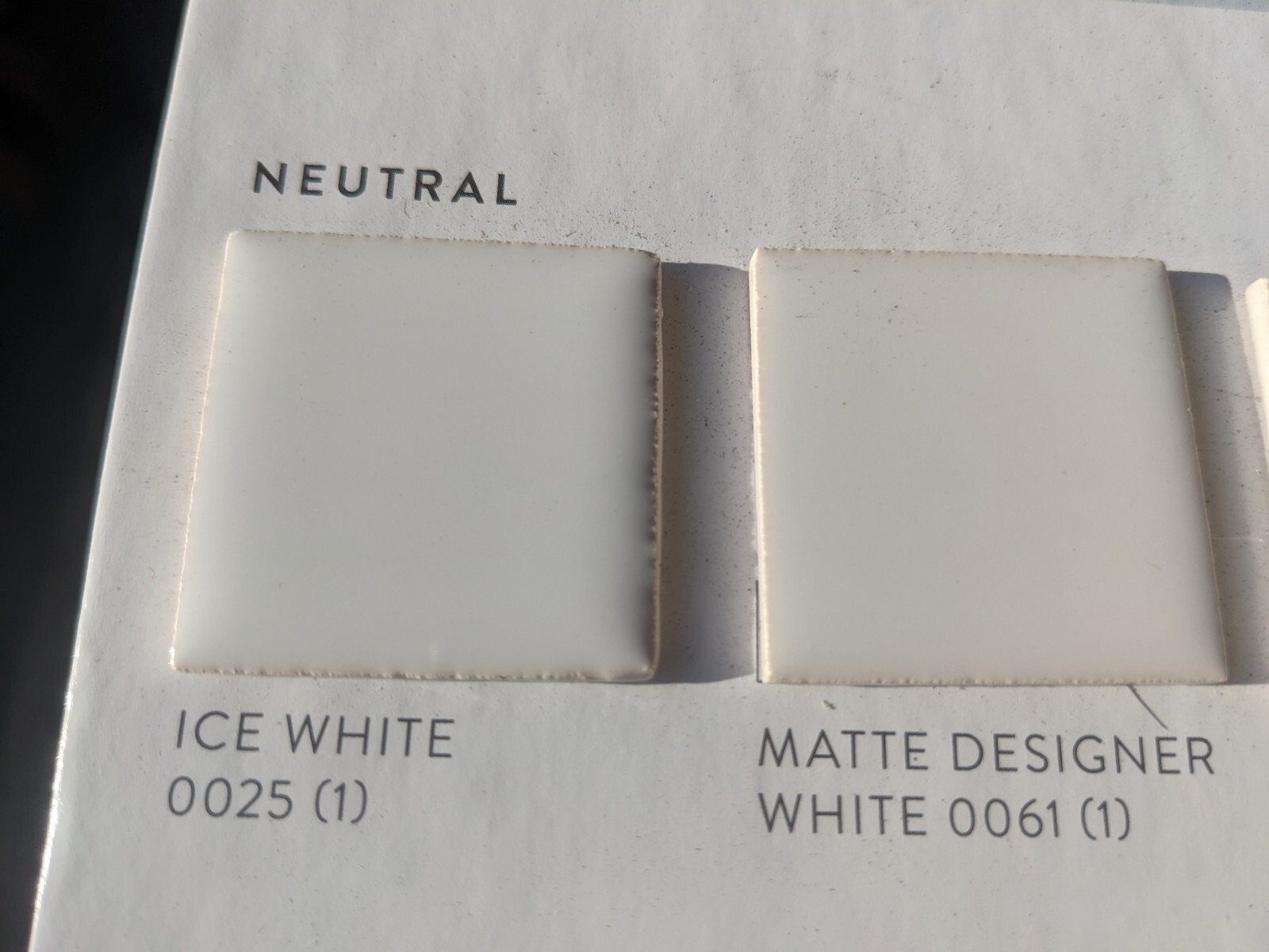 2 pcs 61 Designer White Matte Ceramic Tile 4 1/4″ square American Olean Corner