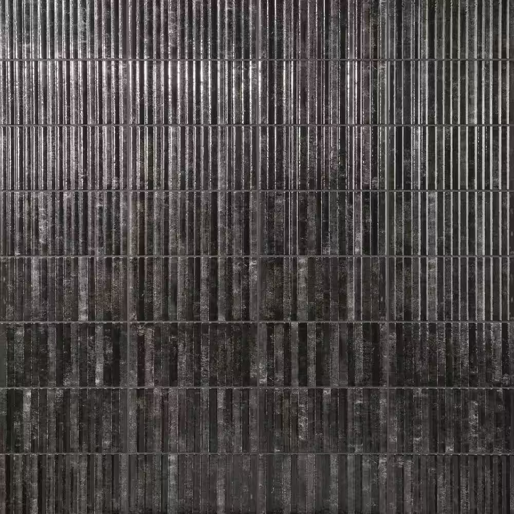 Mawr Black 5.9 In. X 11.81 In. Polished Fluted Ceramic Wall Tile (9.68 Sq. Ft./C